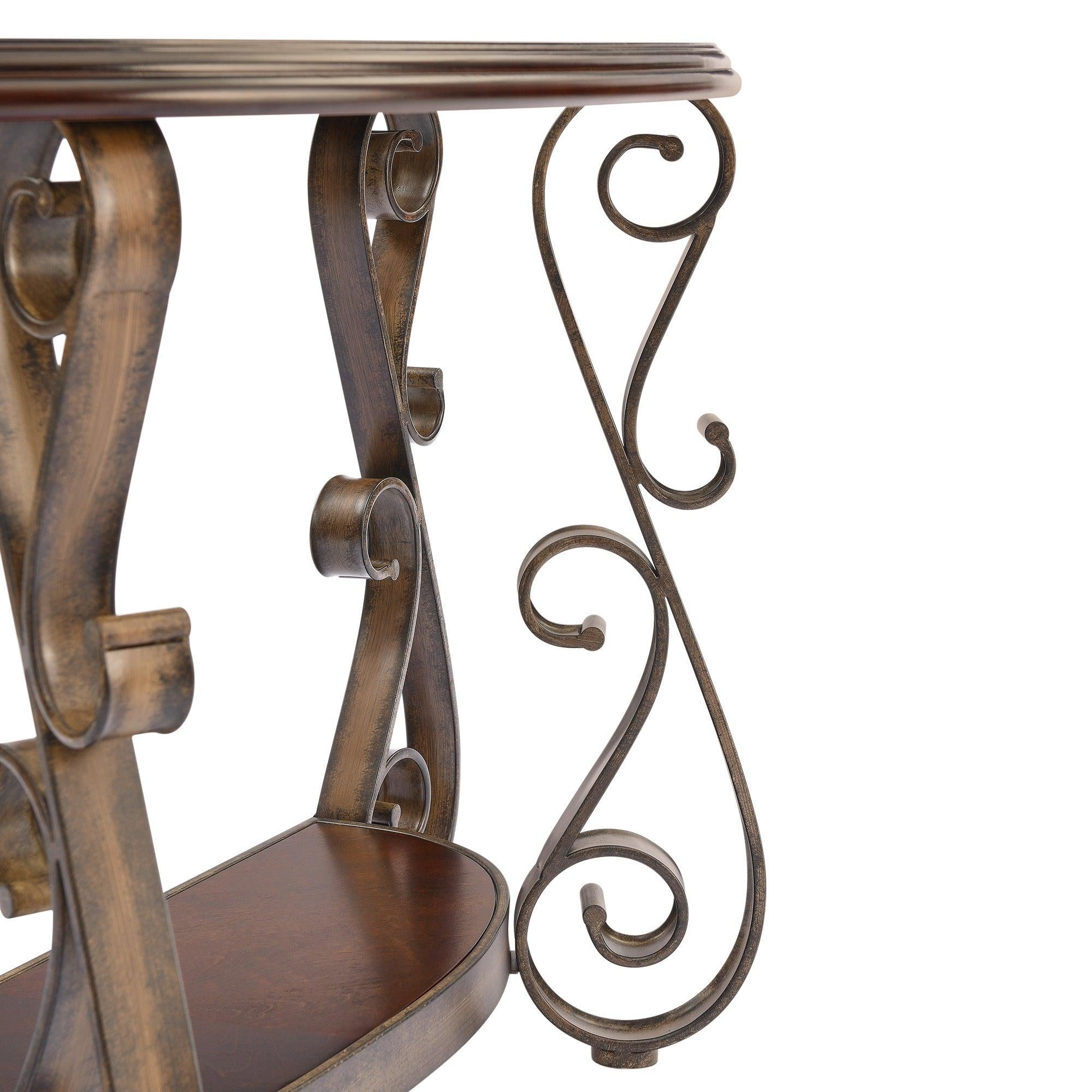 Console Table with Glass Table Top and Powder Coat Finish Metal Legs，Dark Brown （25.5"X25.5"X23.5")