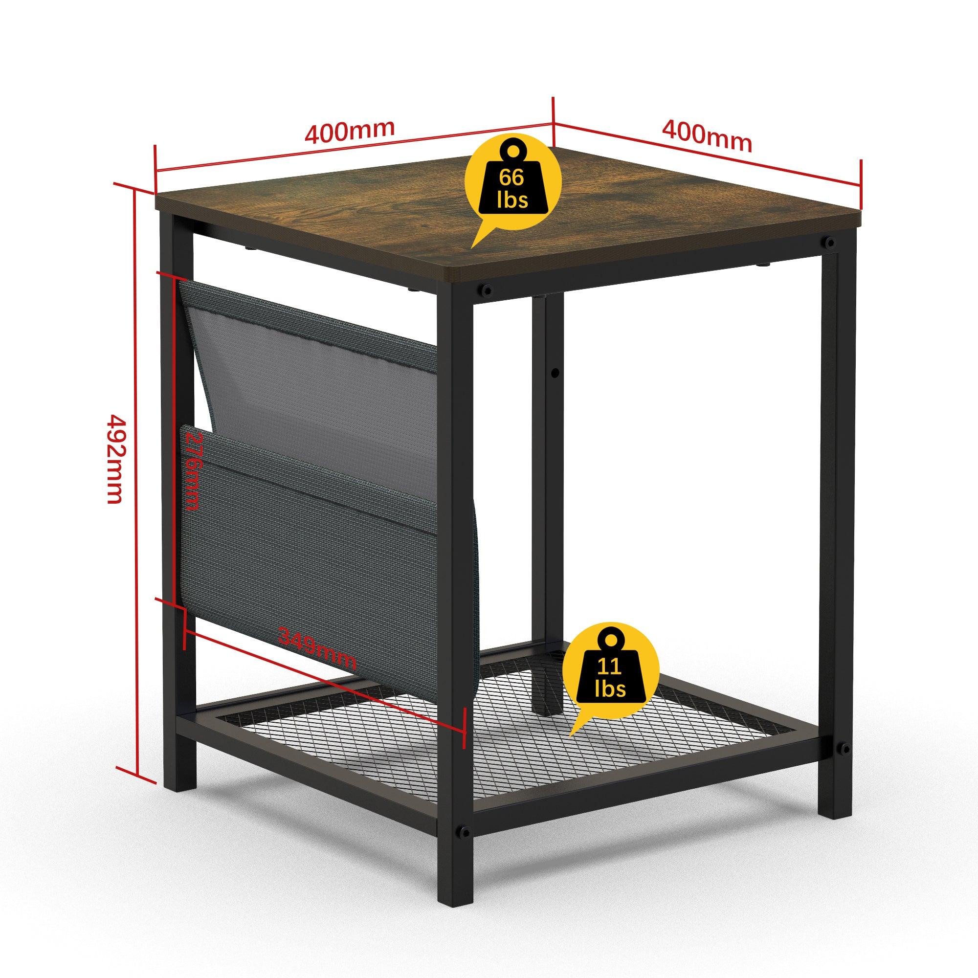 Side Table withStorage Bag, Square End Table with GridStorage rack, Sofa Table for Living Room, Bedroom, Small Spaces,Easy Assembly,Rustic Brown