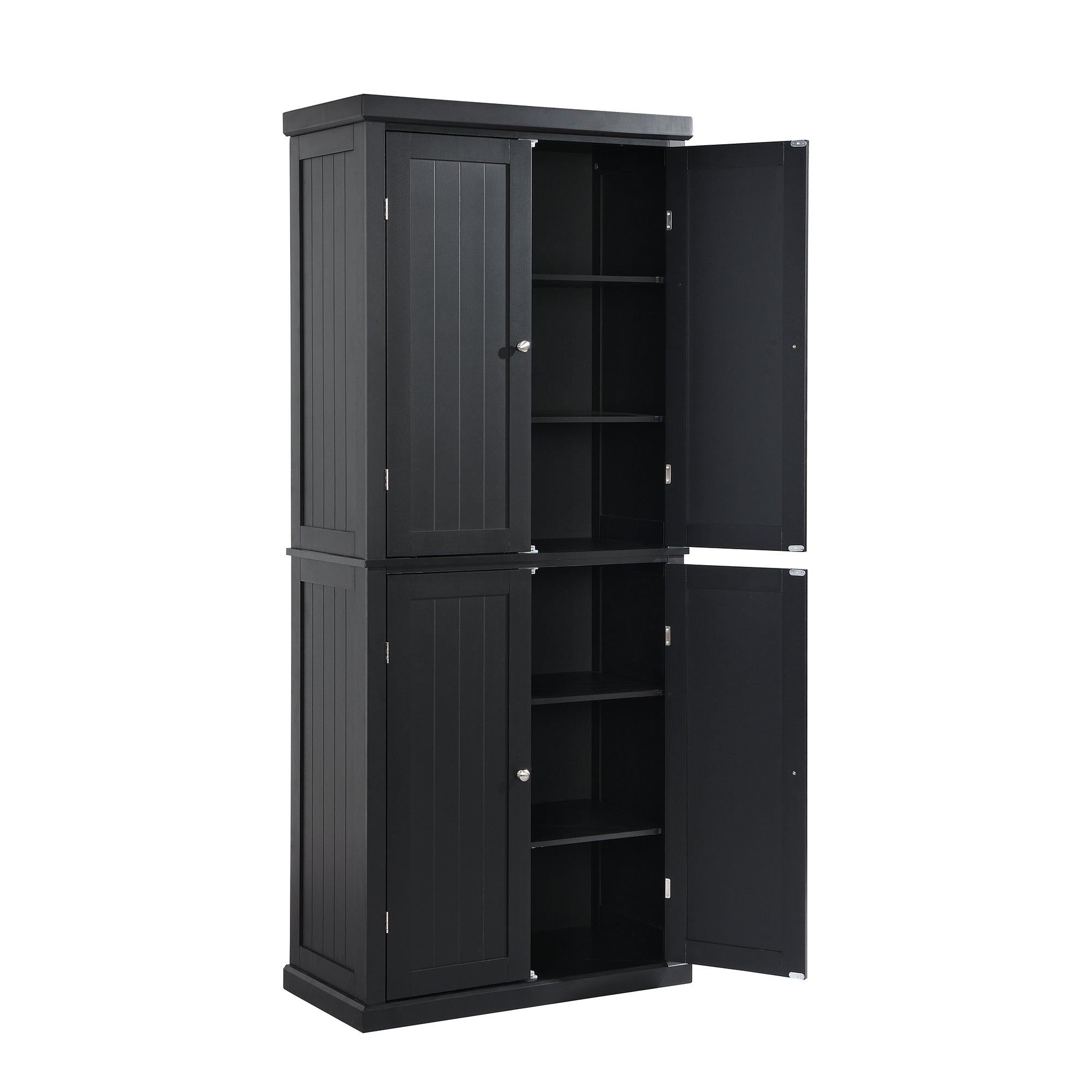 Freestanding Tall Kitchen Pantry, 72.4" Minimalist KitchenStorage Cabinet Organizer with 4 Doors and Adjustable Shelves, Black