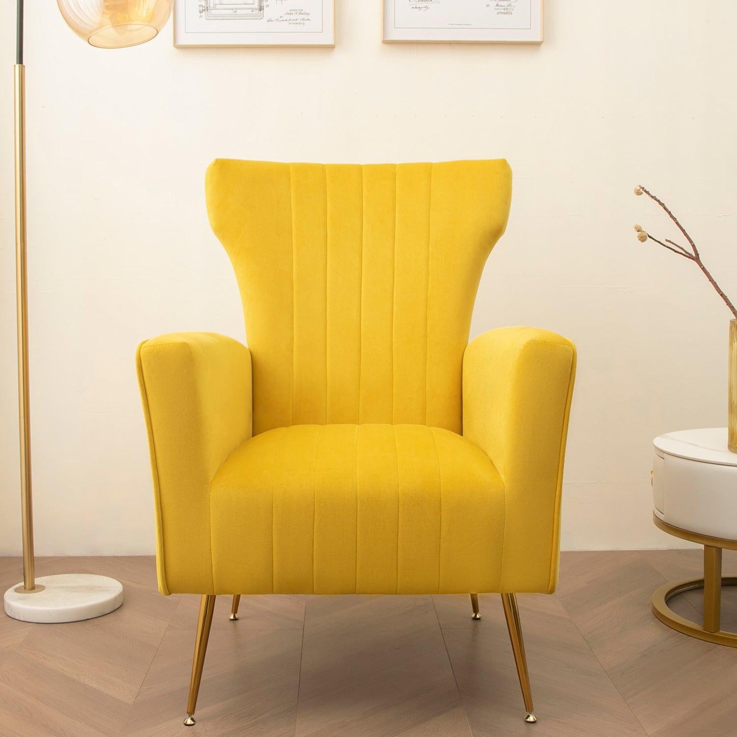 Velvet Accent Chair, Wingback Arm Chair with Gold Legs, Upholstered Single Sofa for Living Room Bedroom