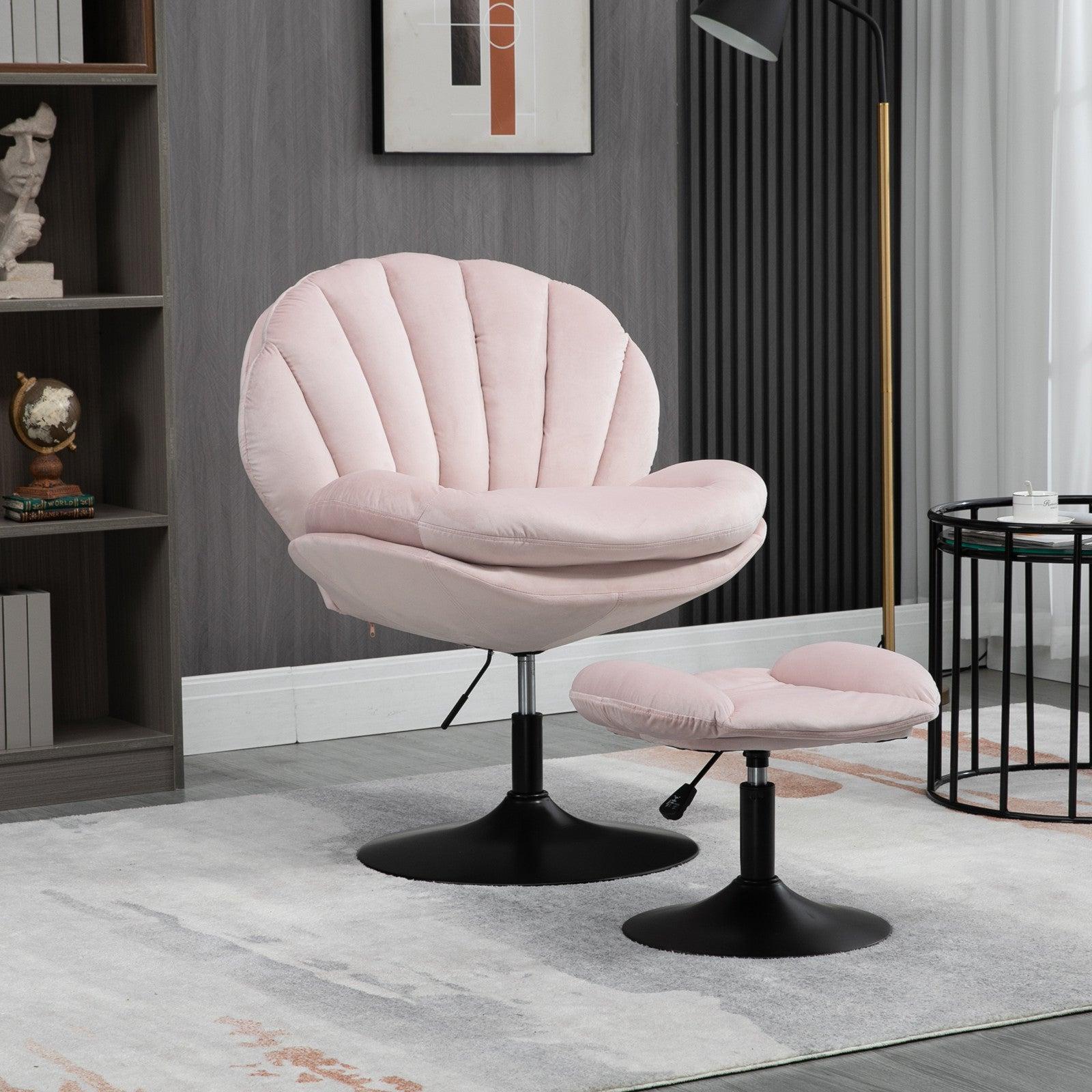 Swivel Accent Chair Living Room Chair with Ottoman，Adjustable Seat Height TV Chair (Pink)