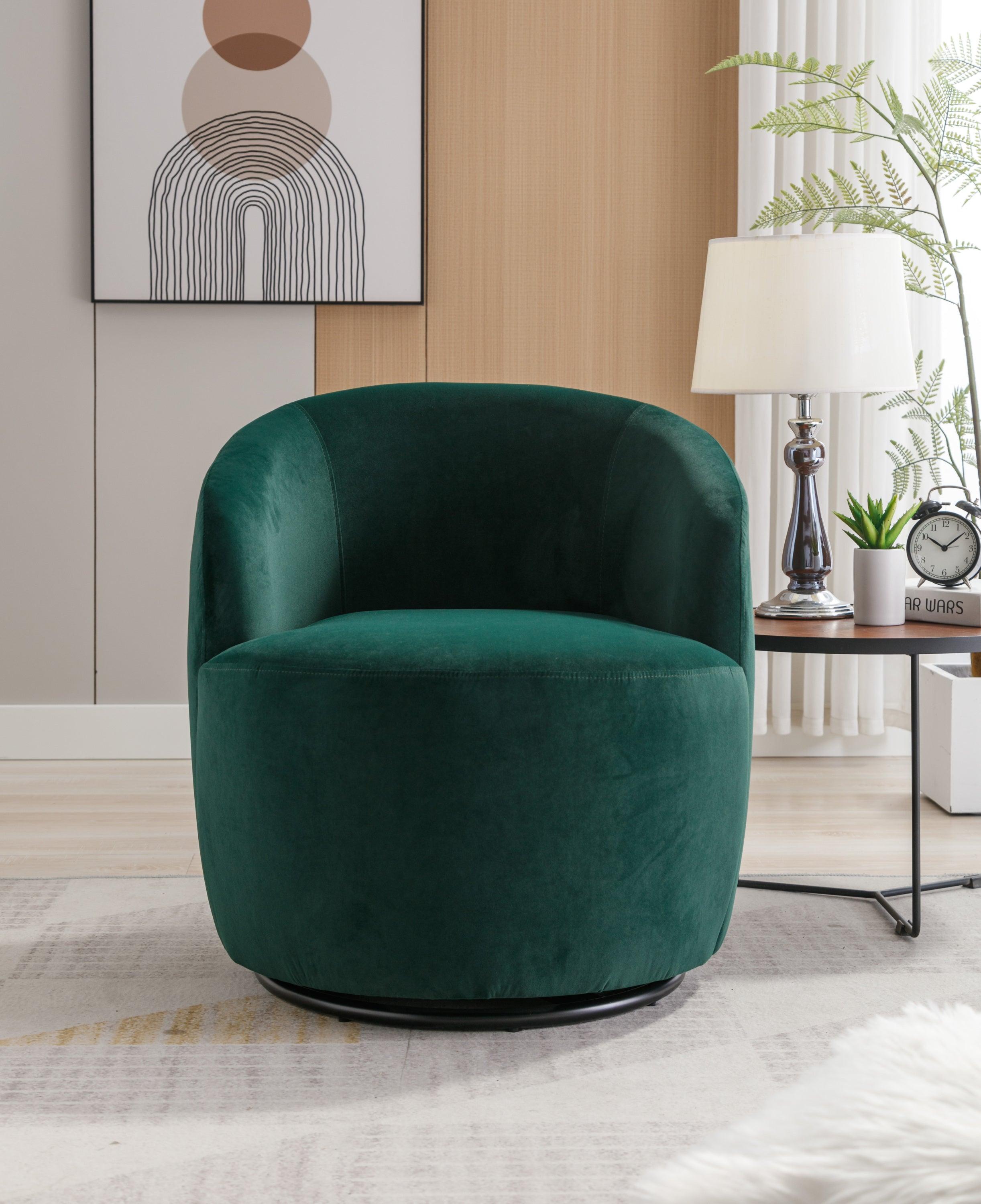 Velvet Fabric Swivel Accent Armchair Barrel Chair With Black Powder Coating Metal Ring,Green