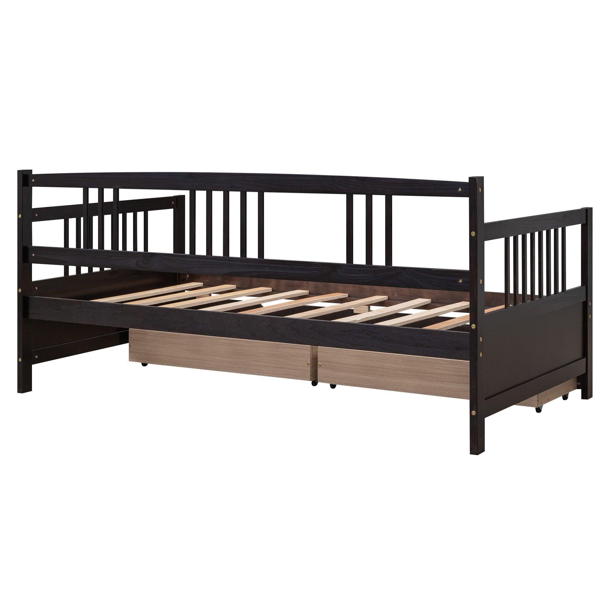 Twin Size Daybed Wood Bed with Two Drawers,Espresso