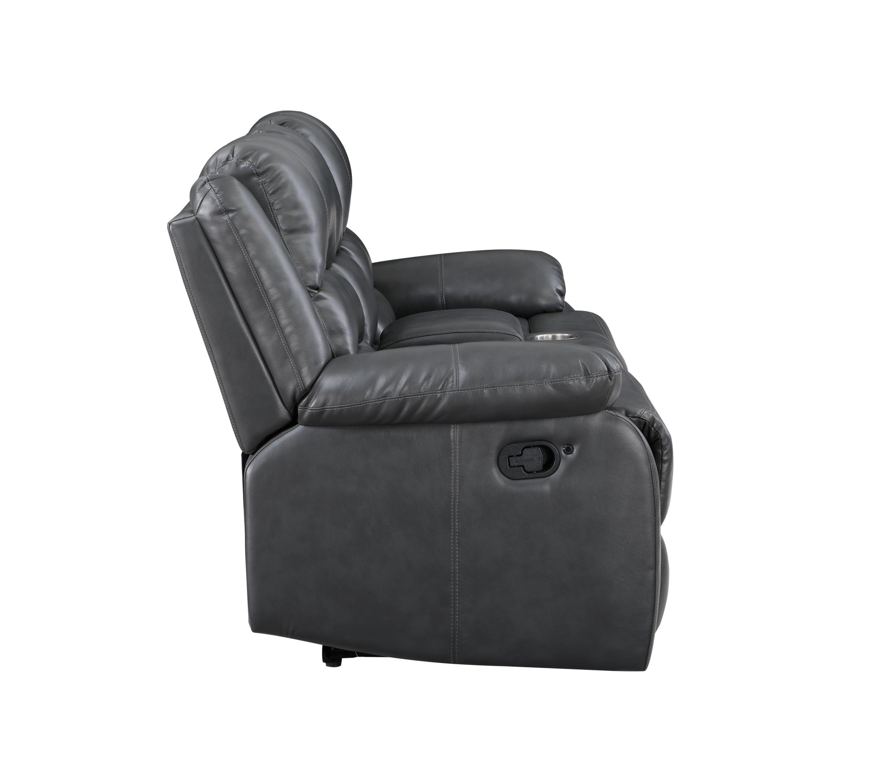 Martin Manual Reclining Loveseat finished with Faux Leather/ Wood in Gray