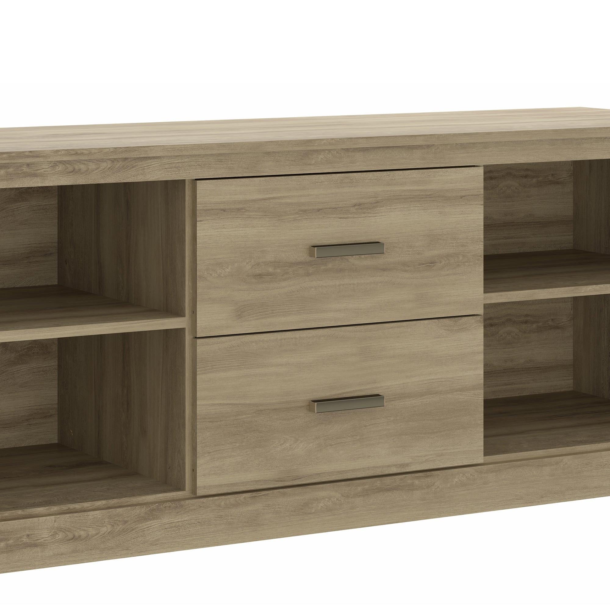 59 Inch Wooden TV Stand with 2 Drawers and 4 Open Compartments, Oak Brown