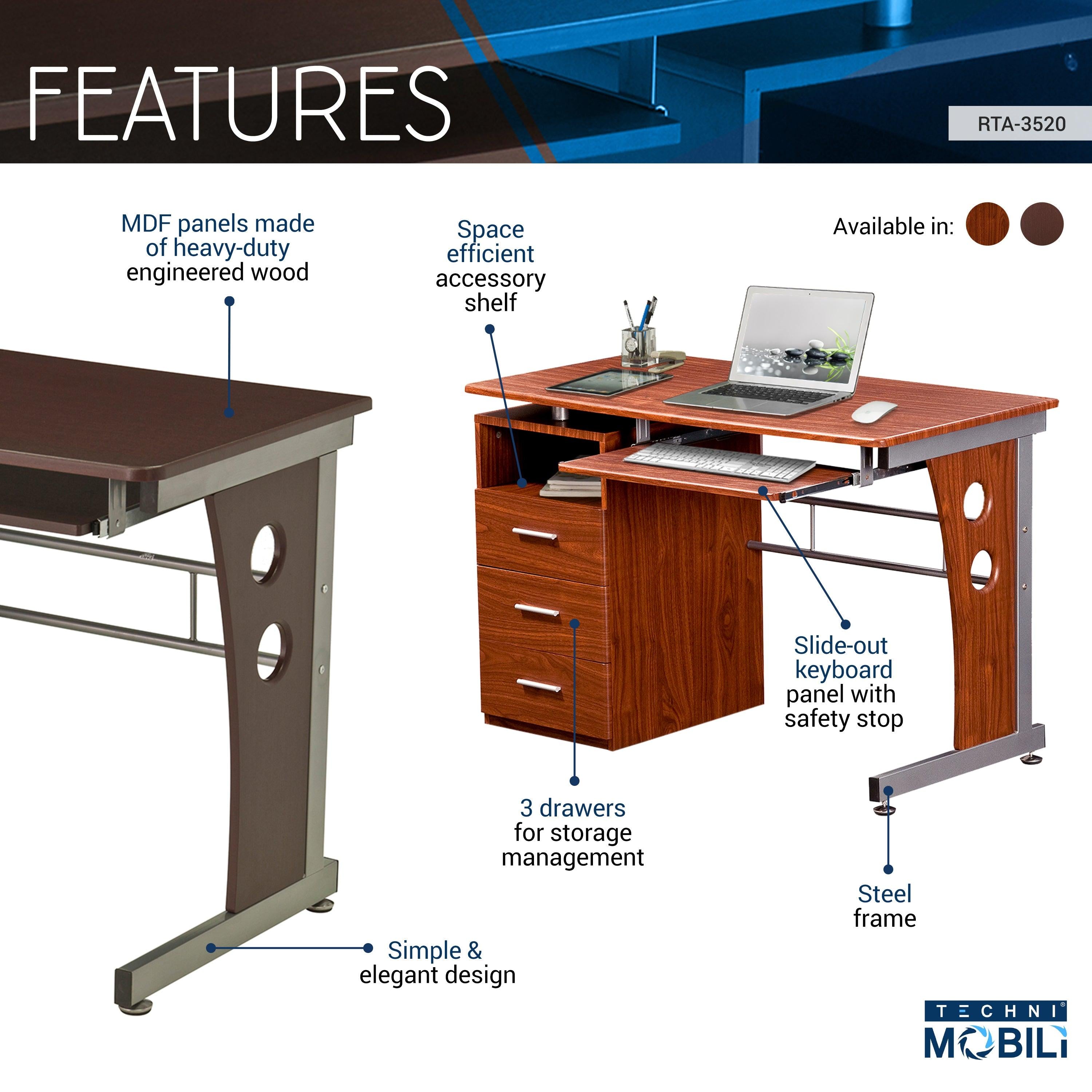 Techni Mobili Computer Desk with AmpleStorage, Chocolate