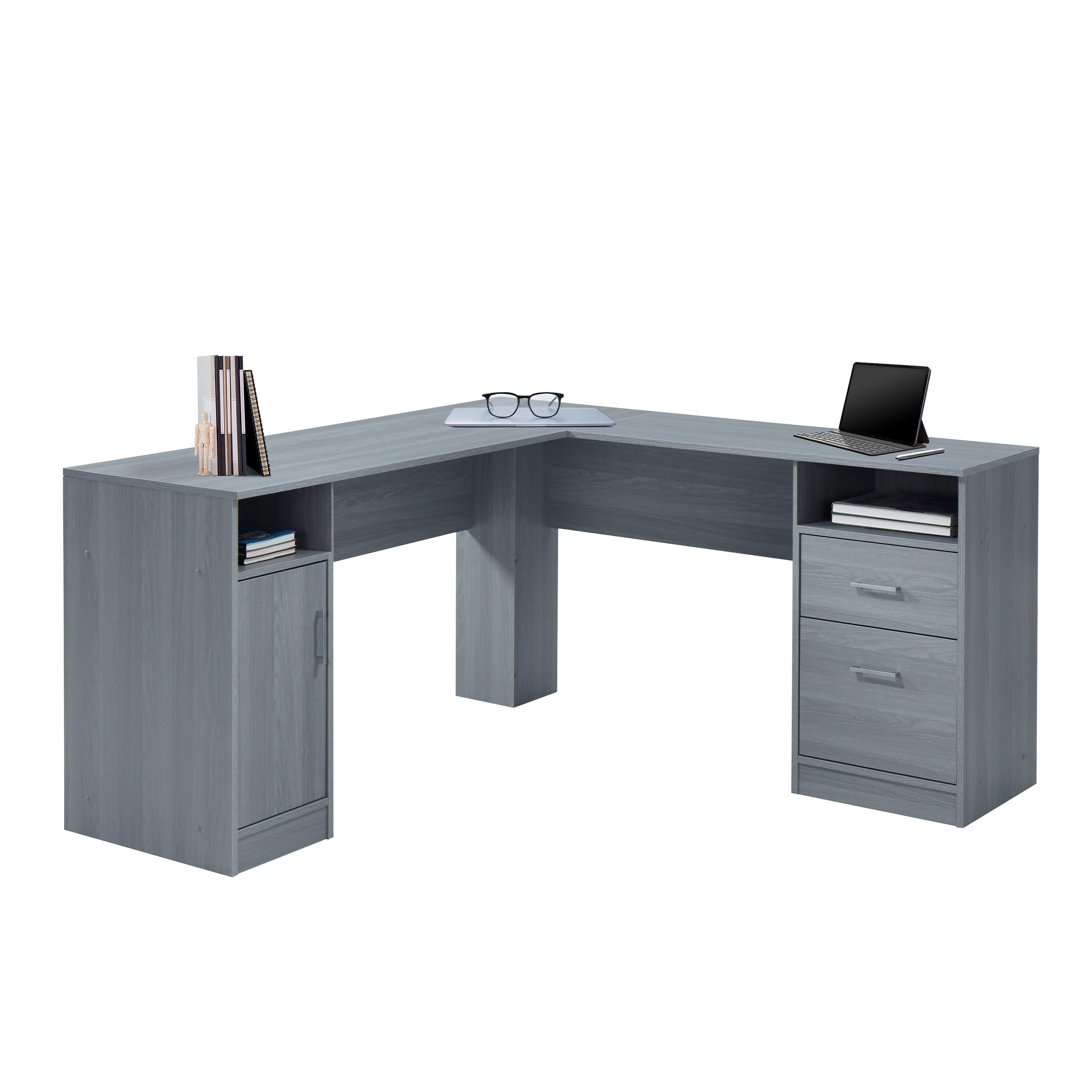 Techni Mobili Functional L-Shape Desk withStorage, Grey