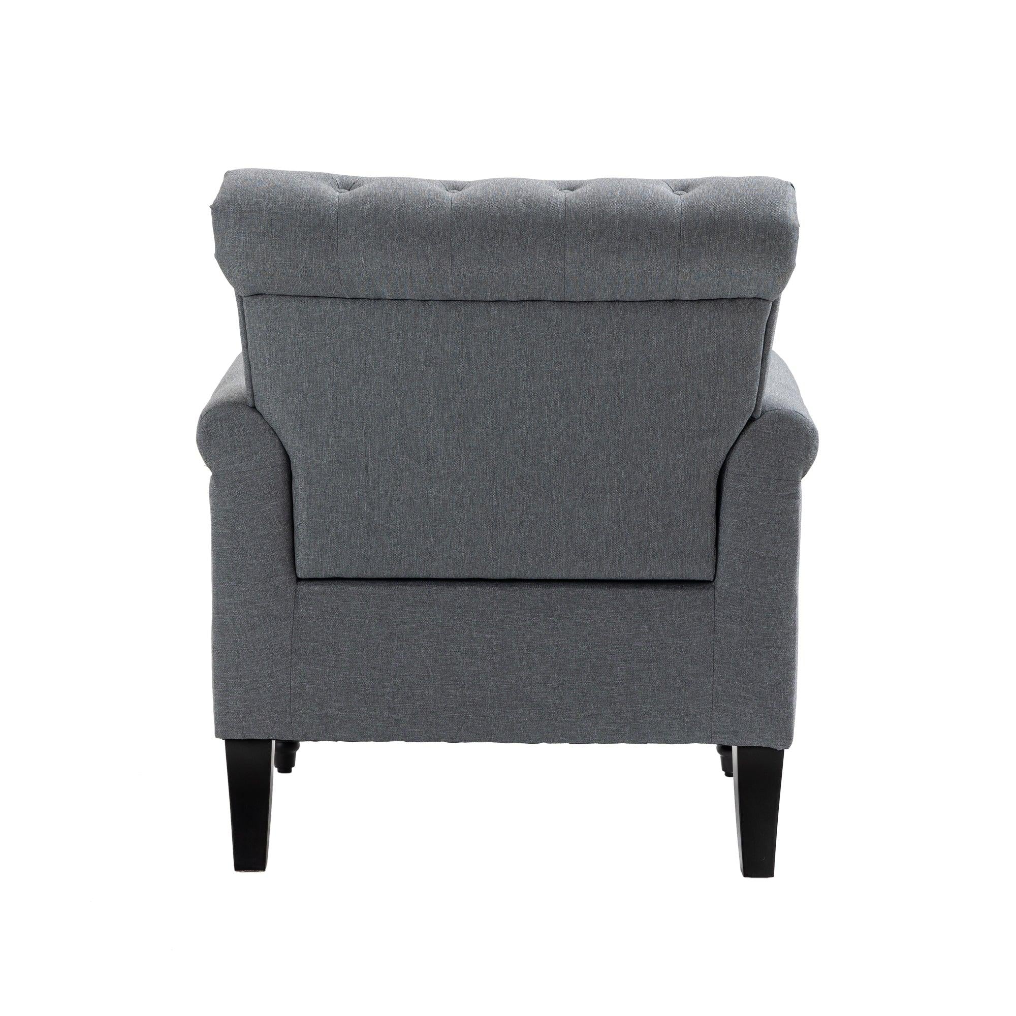 Mid-CenturyModern Accent Chair, Linen Armchair w/Tufted Back/Wood Legs, Upholstered Lounge Arm Chair Single Sofa for Living Room Bedroom, Gray