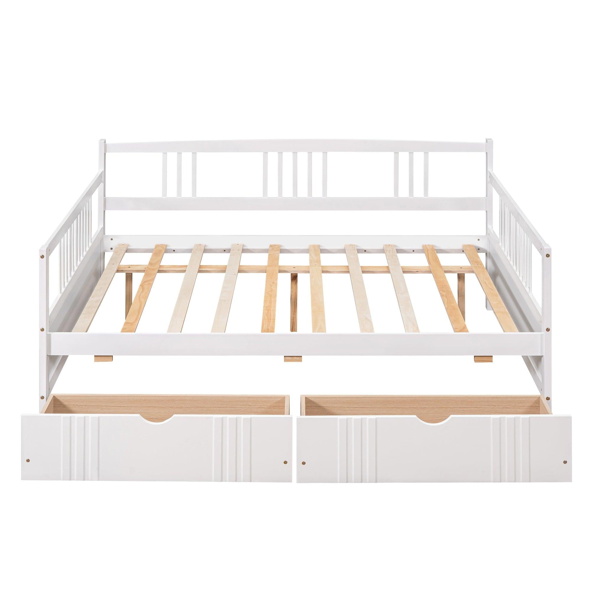 Twin Size Daybed Wood Bed with Two Drawers,White