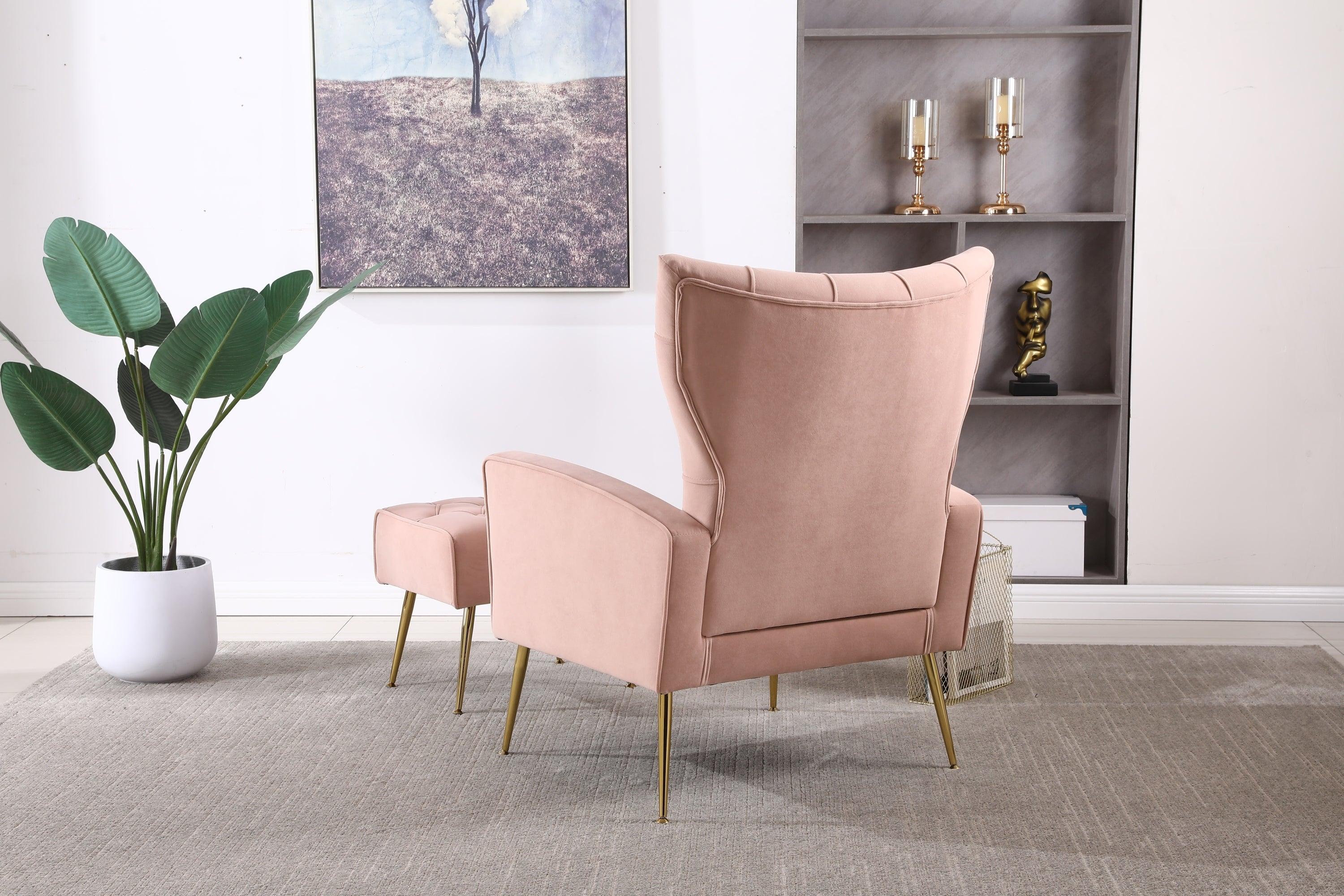 Modern Accent Chair with Ottoman,  Comfy  Armchair for Living Room, Bedroom, Apartment, Office (Pink)