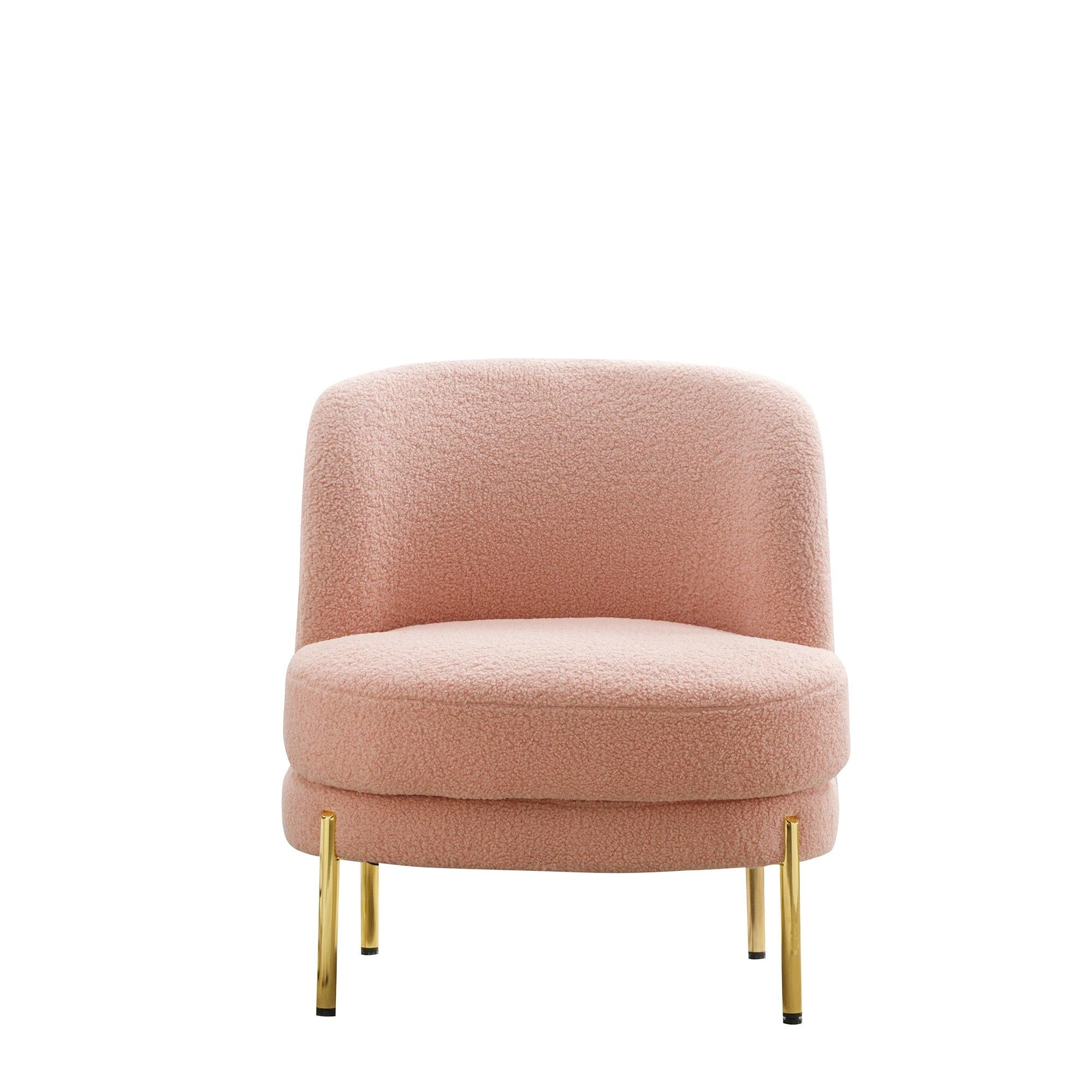 28.4"W Accent Chair Upholstered Curved Backrest Reading Chair Single Sofa Leisure Club Chair with Golden Adjustable Legs For Living Room Bedroom Dorm Room (Pink Boucle)