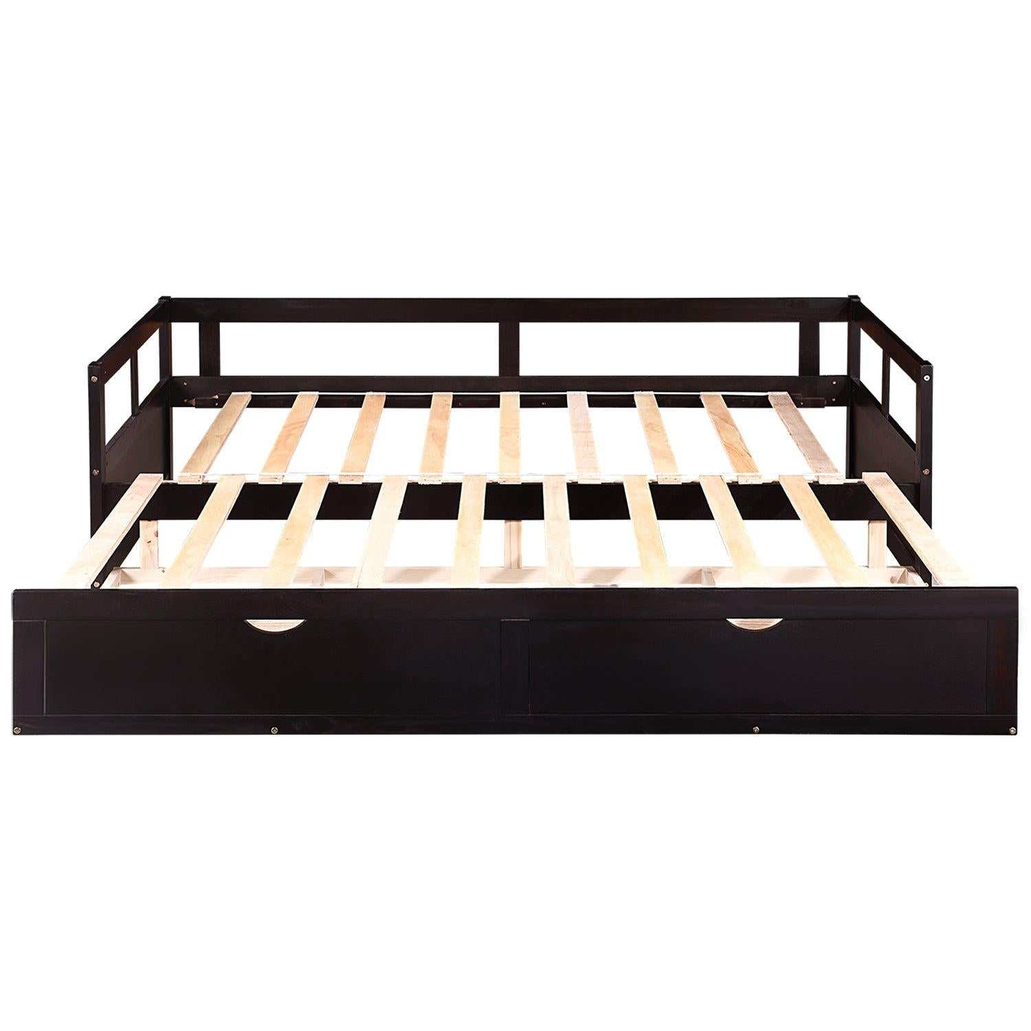 Wooden Daybed with Trundle Bed and TwoStorage Drawers , Extendable Bed Daybed,Sofa Bed for Bedroom Living Room,Espresso