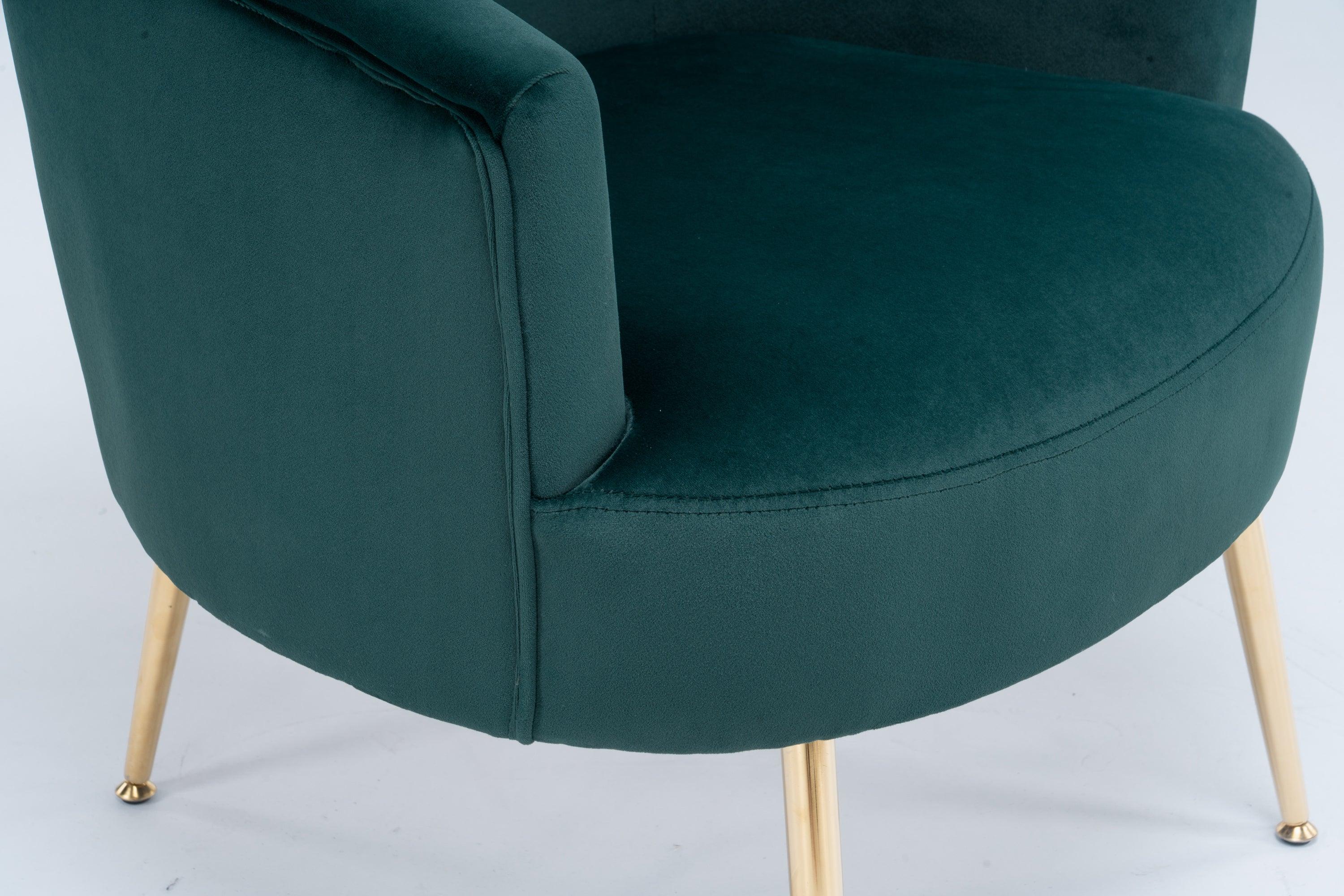 Velvet Accent Armchair Tub Barrel Chair With Gold Metal Legs,Dark Green