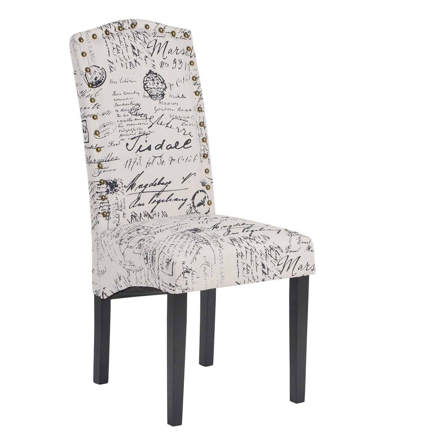 Dining Script Fabric Accent Chair with Solid Wood Legs, Set of 2