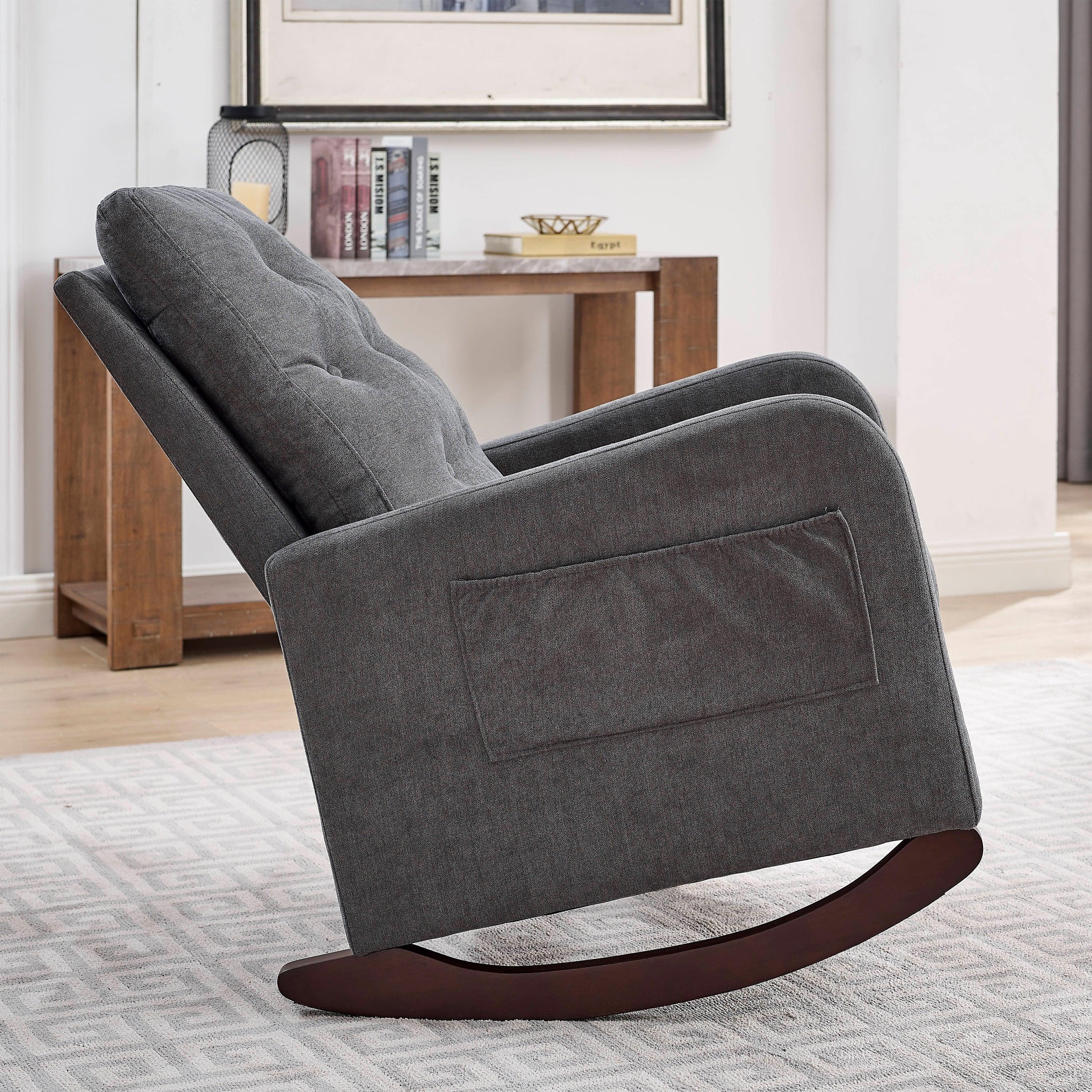 25.6"WModern Accent High Backrest Living Room Lounge Arm Rocking Chair, Two Side Pocket