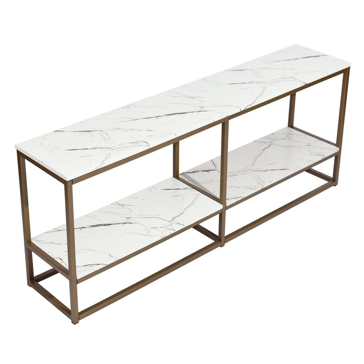 59.8 inch White Marble Gold Frame TV STAND WithStorage