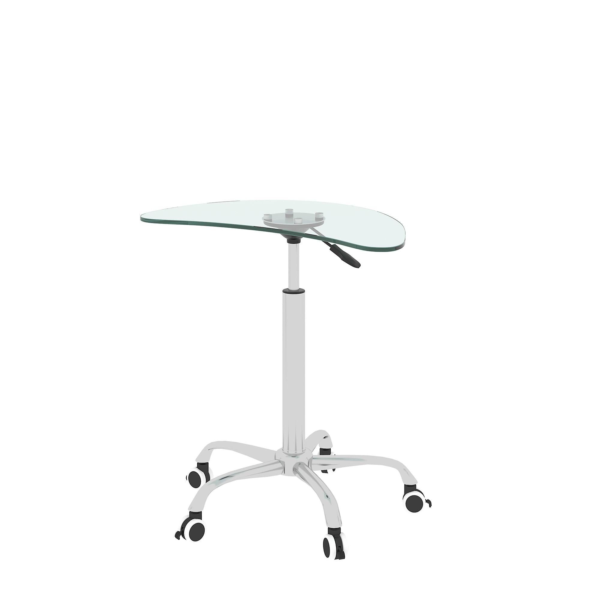 Adjustable Height Transparent Tempered Glass Table Desk Table with Lockable Wheels(Adjustable Range 24.2 "~32.7 ")