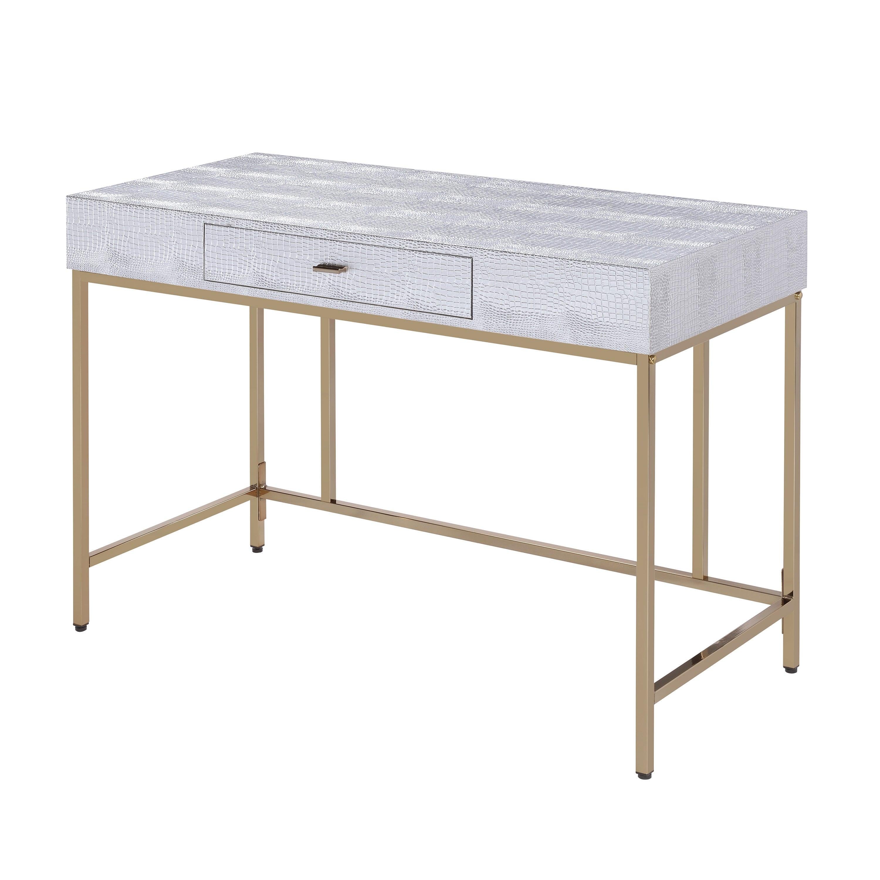 ACME Piety Vanity Desk in Silver PU & Champagne 92425