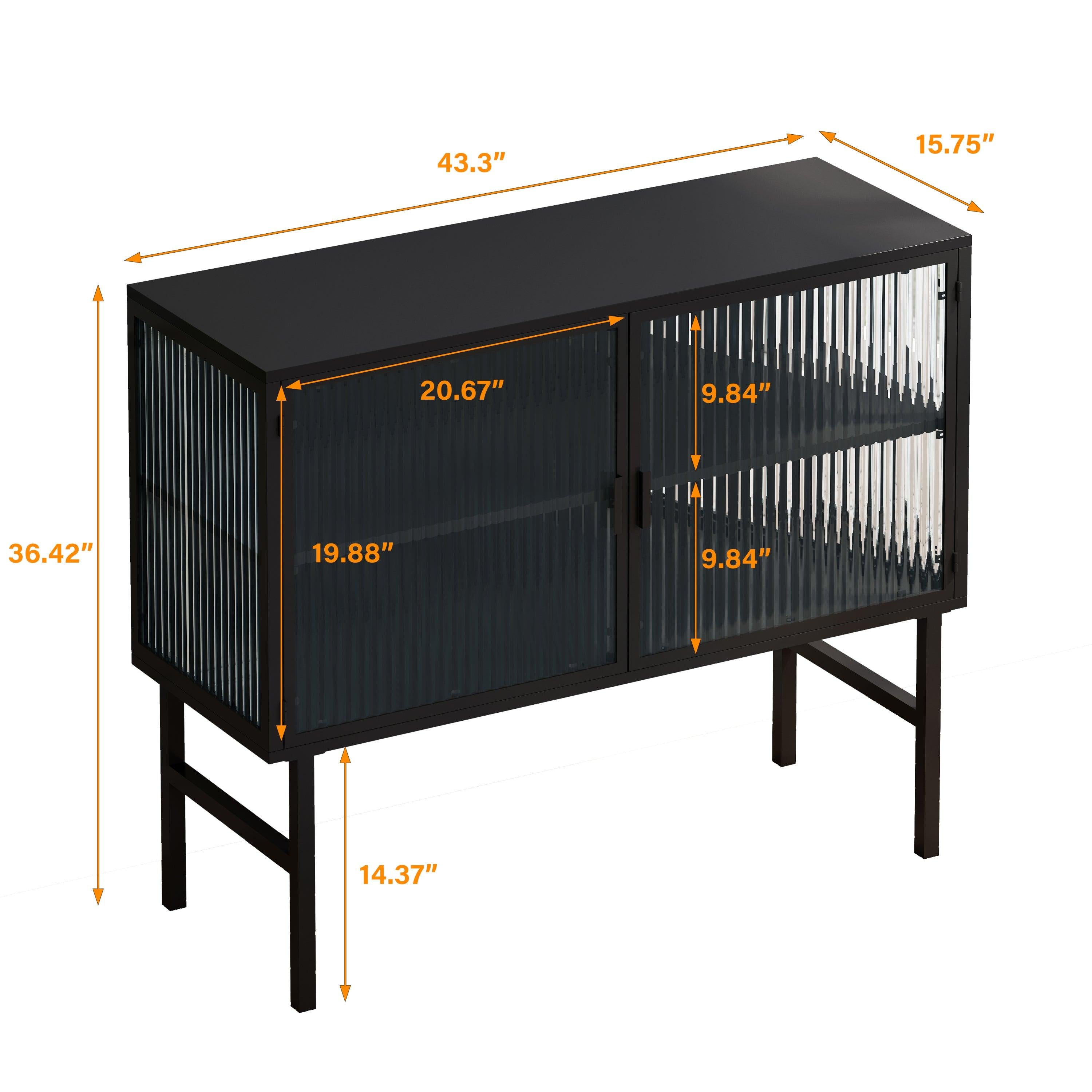 43.31"Glass DoorsModern  Two-door Cabinet with Featuring Two-tierStorage for Entryway Living Room Bathroom Dining Room