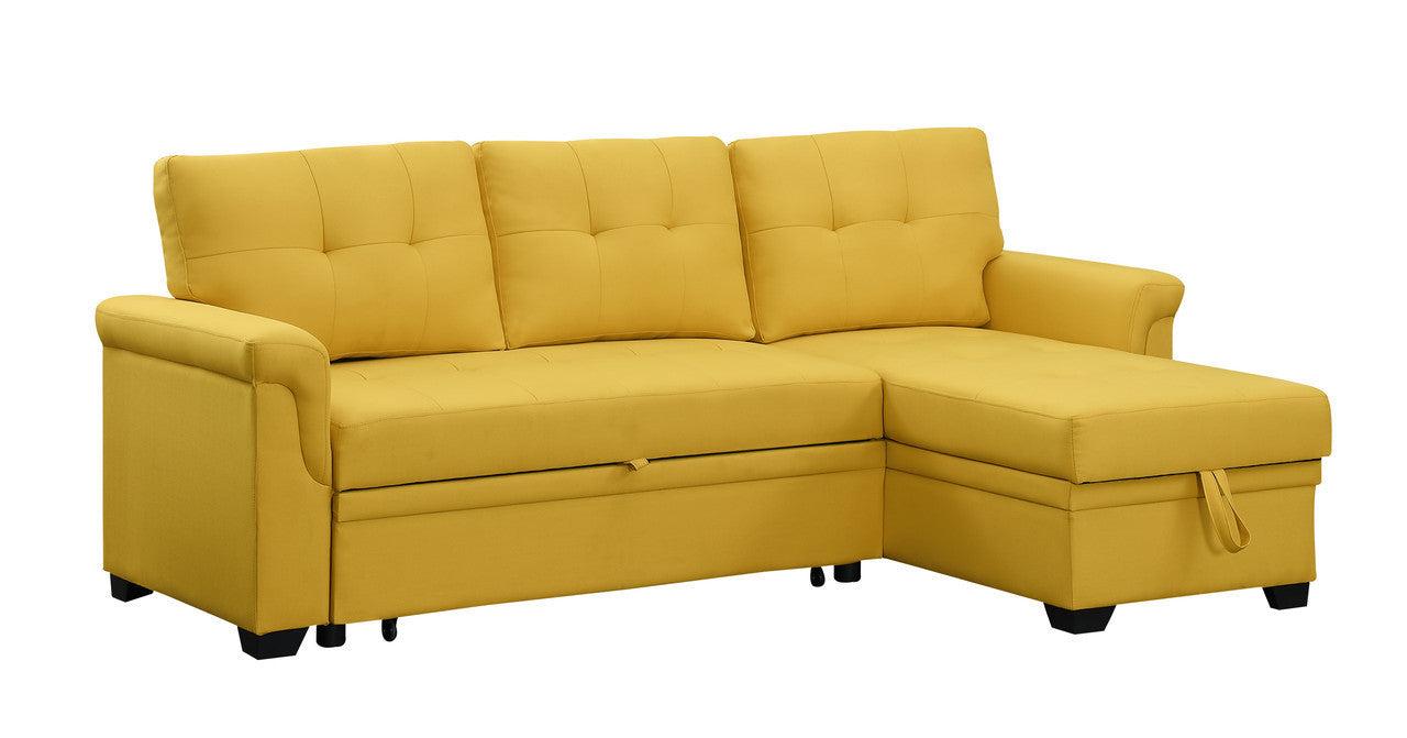 Lucca Yellow Linen Reversible Sleeper Sectional Sofa withStorage Chaise