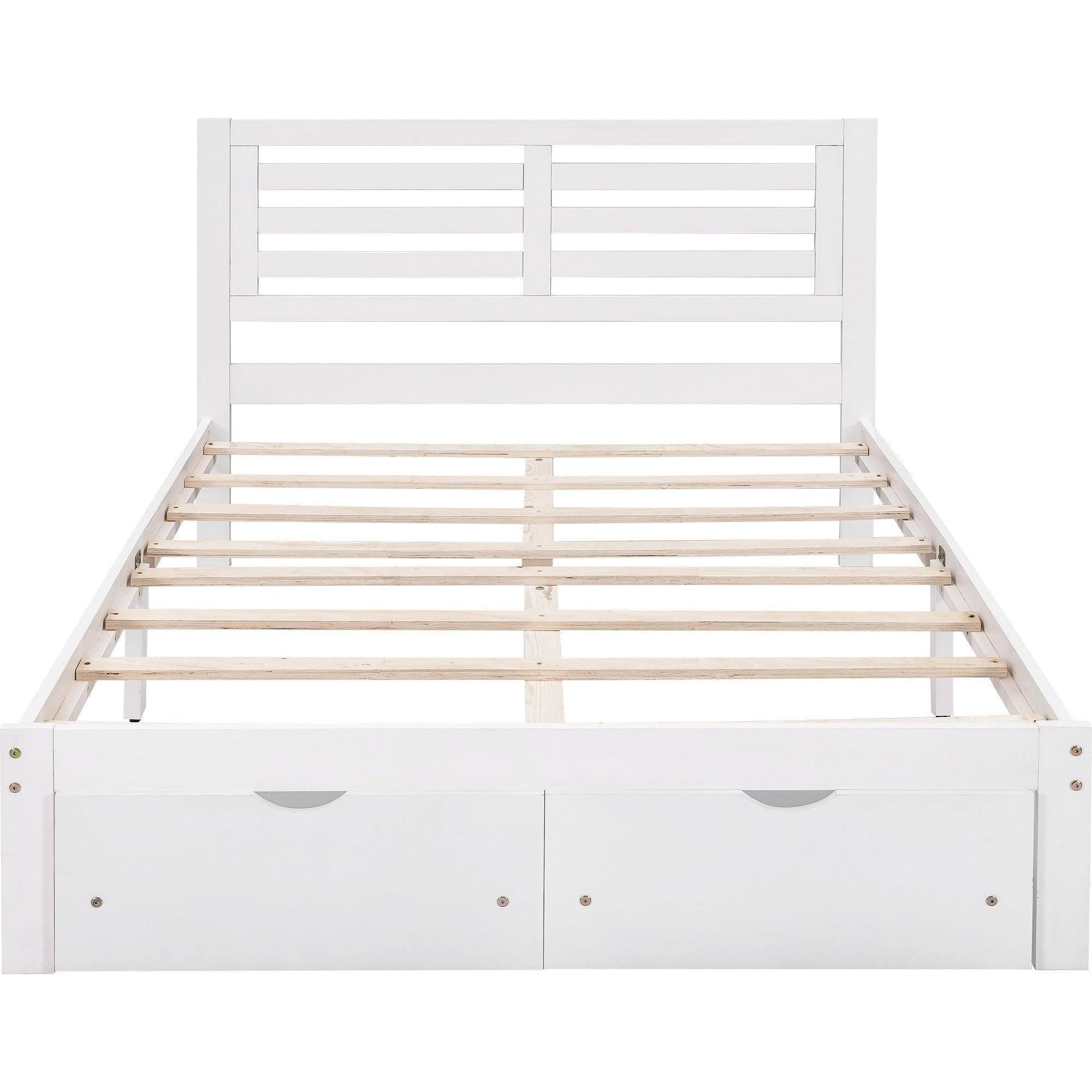 Full Size Platform Bed with Drawers, White