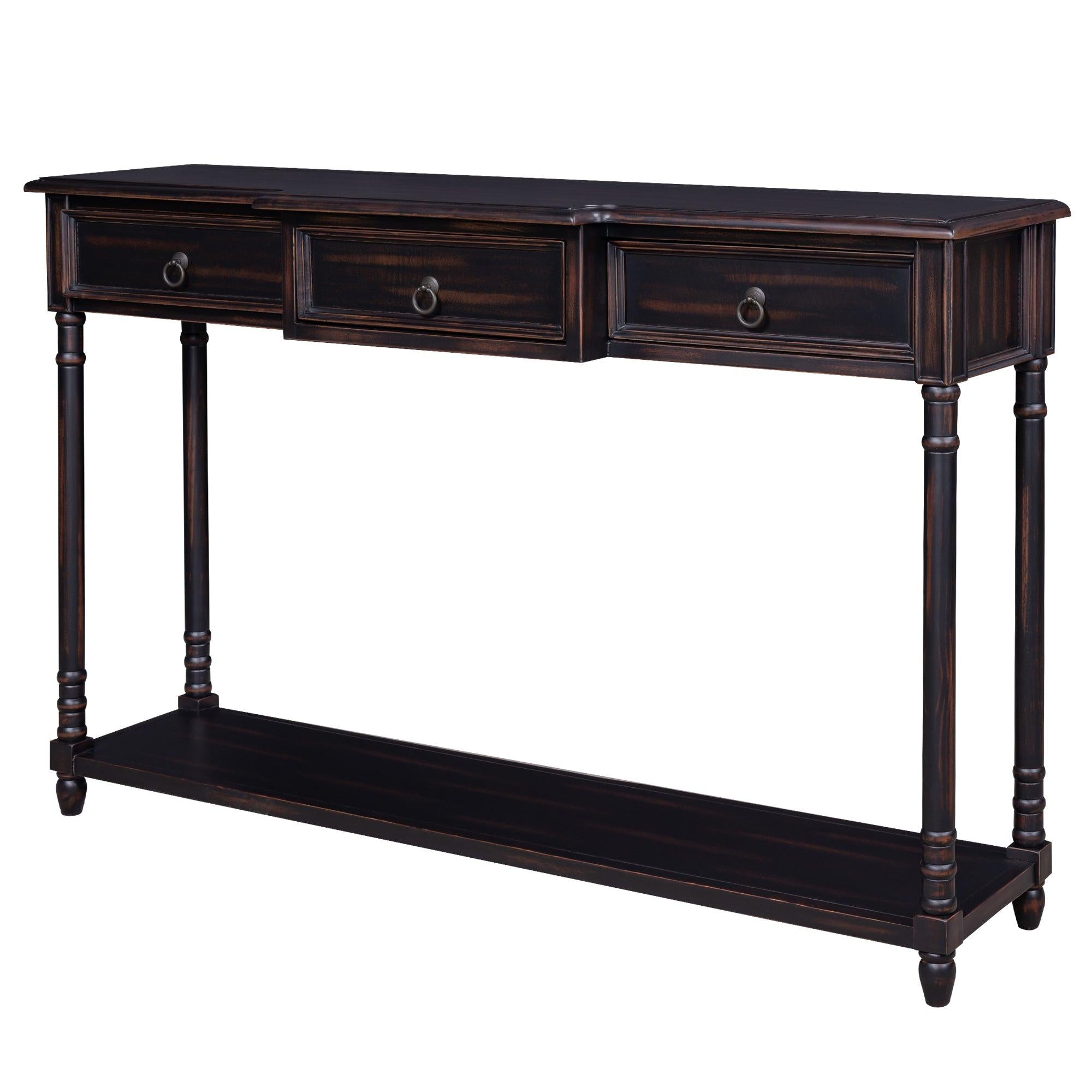 Console Table Sofa Table with Drawers for Entryway with Projecting Drawers and Long Shelf (Espresso)