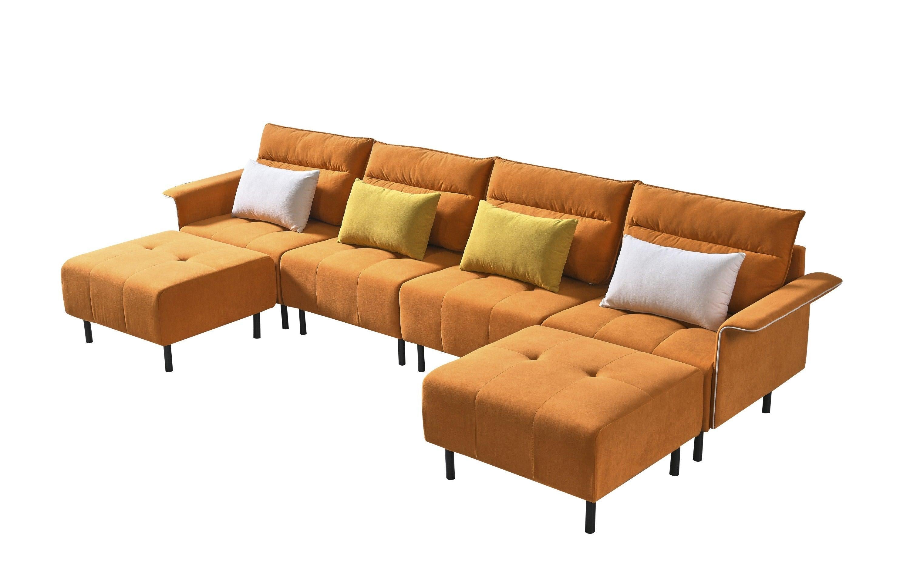 U-Shaped Sectional Sofa with 2 Removeable Ottoman and 4 Pillows-N