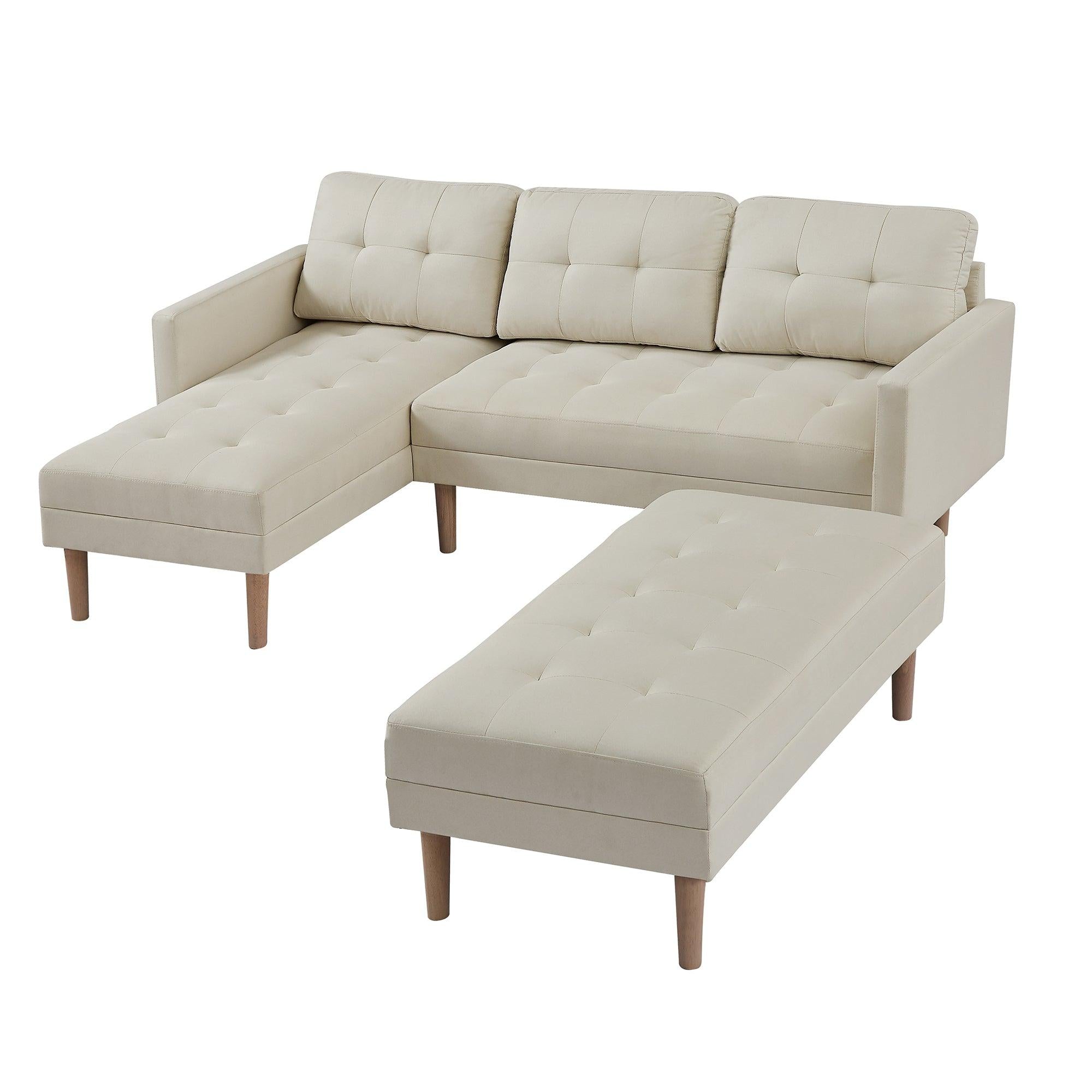 Beige Sectional Sofa Bed , L-shape Sofa Chaise Lounge with Ottoman Bench