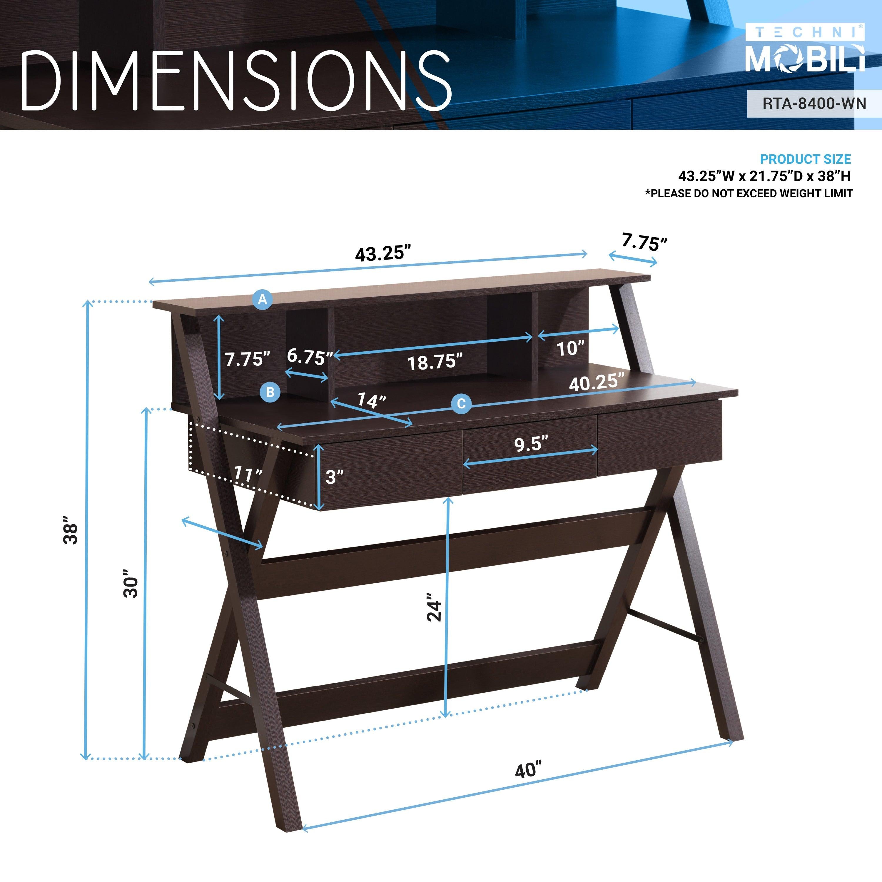 Techni Mobili Writing Desk withStorage, Wenge