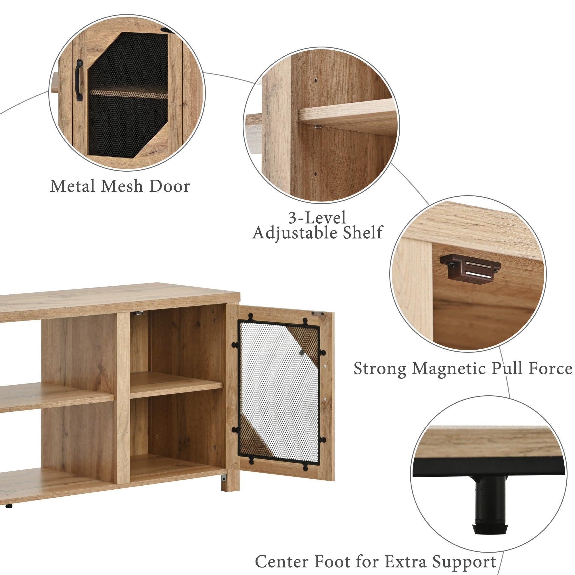 Modern TV Stand for 65” TV with LargeStorage Space, 3 Levels Adjustable shelves, Magnetic Cabinet Door, Entertainment Center for Living Room, Bedroom