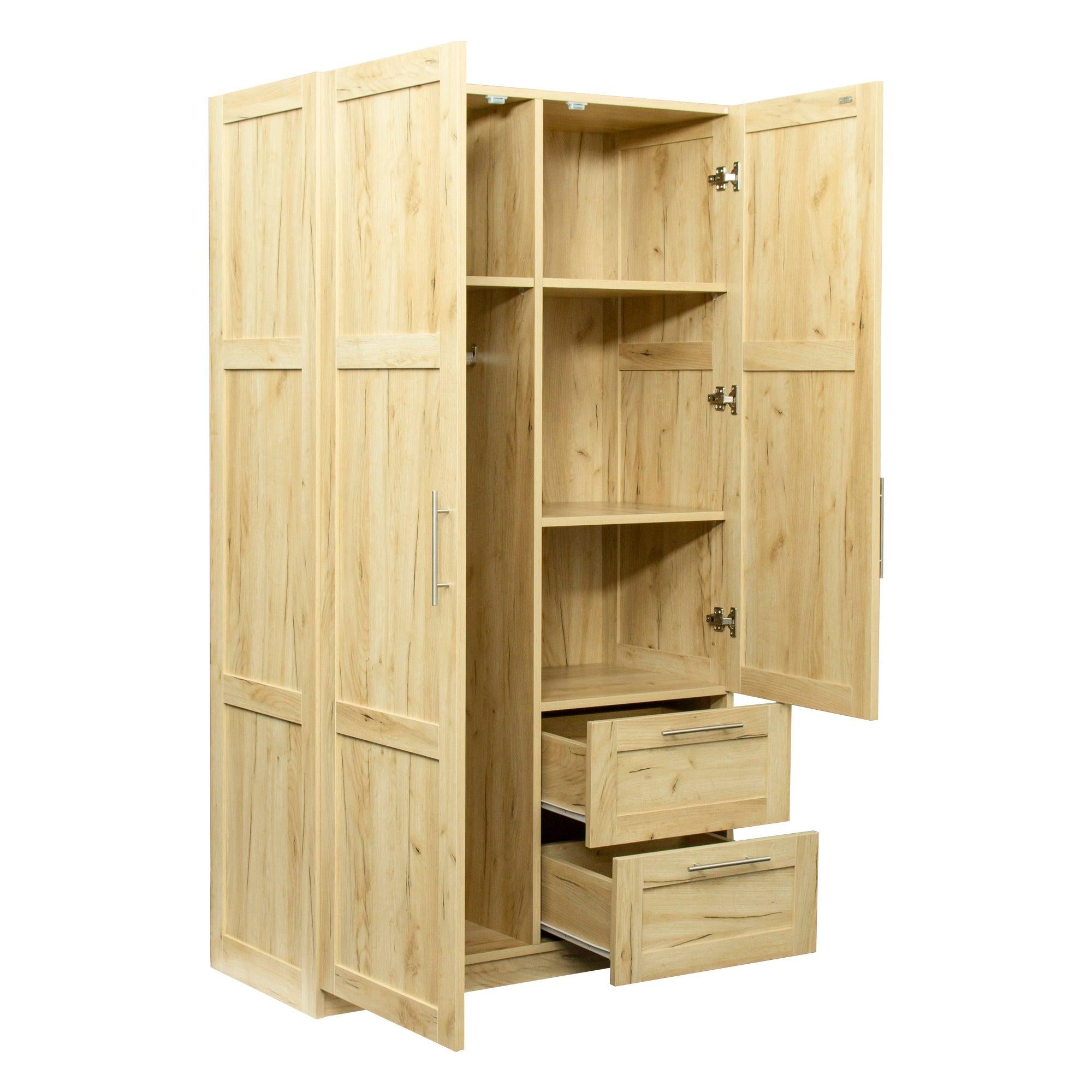 High wardrobe and kitchen cabinet with 2 doors, 2 drawers and 5Storage spaces,Oak