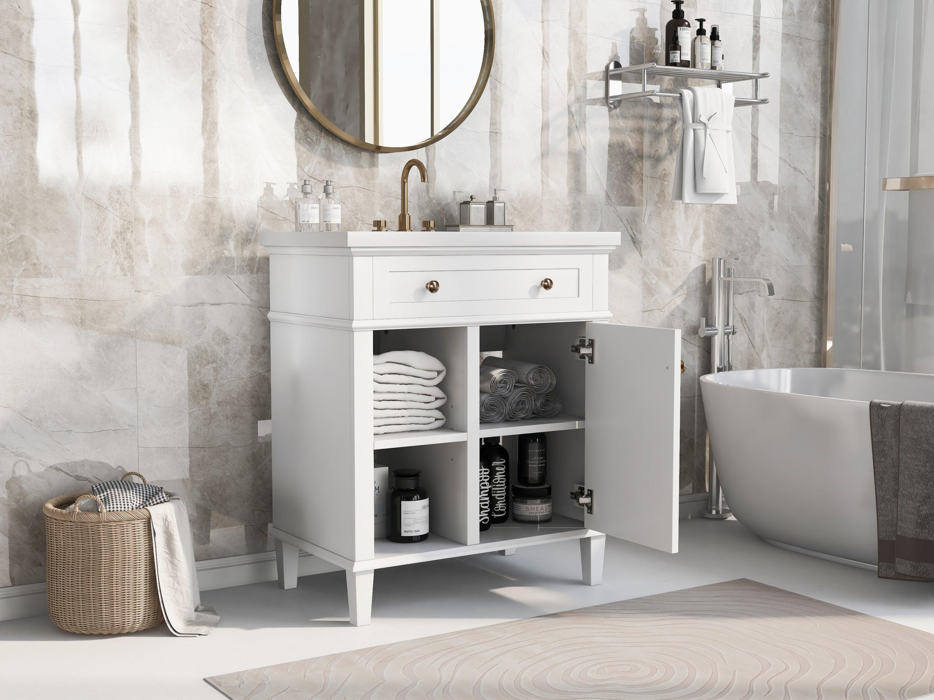 30" Bathroom Vanity with Ceramic Sink Set, One Cabinet and Adjustable Shelf, White