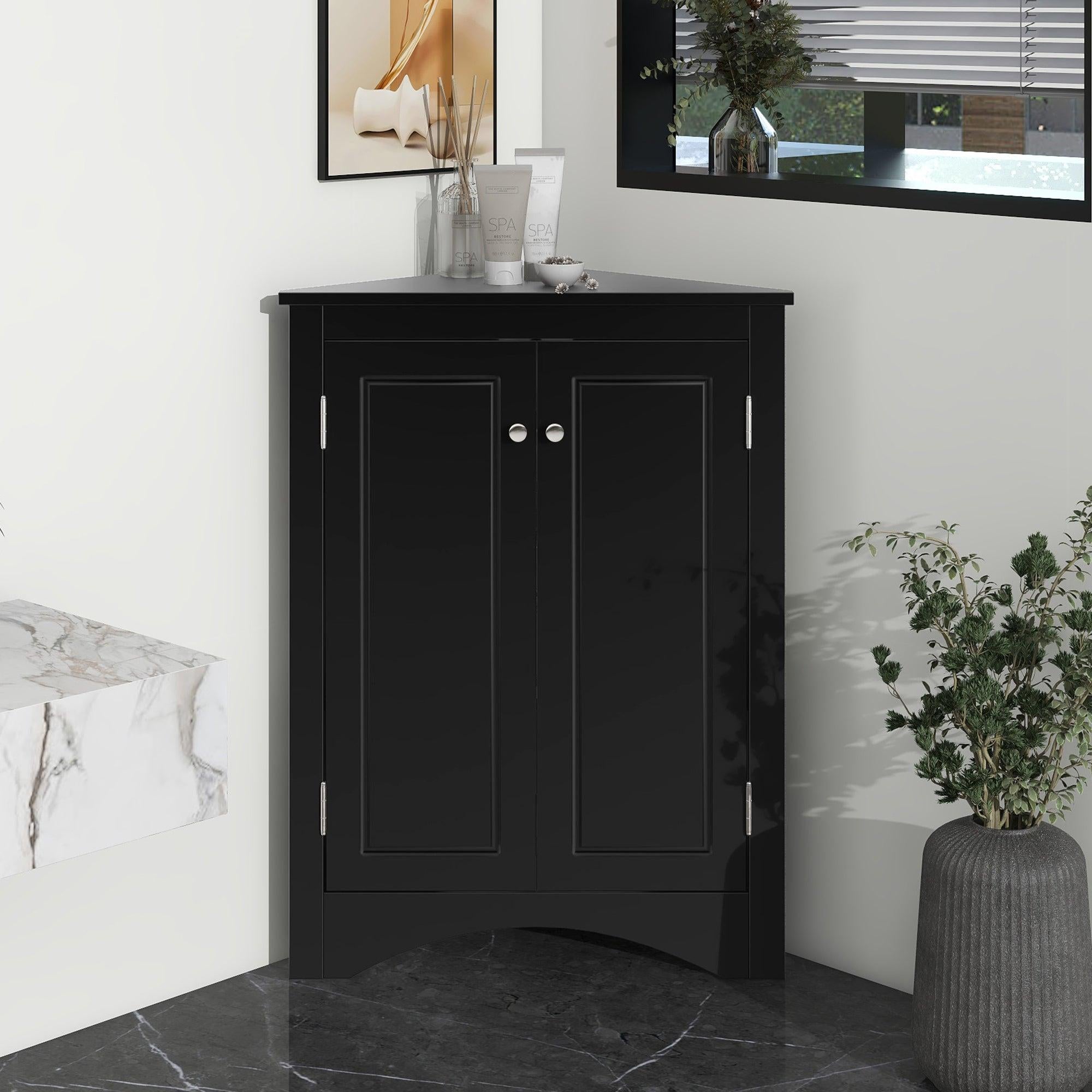 Black Triangle BathroomStorage Cabinet with Adjustable Shelves, Freestanding Floor Cabinet for Home Kitchen