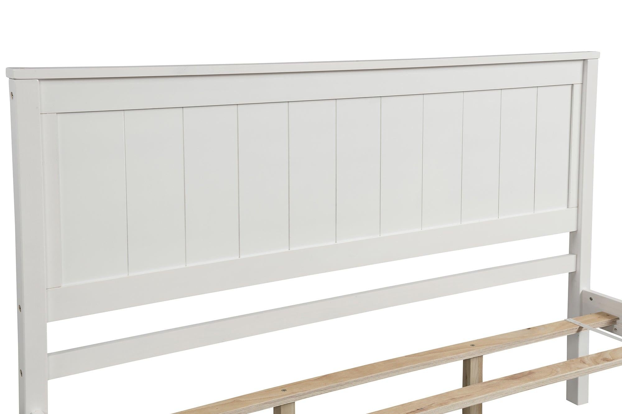 Platform Bed Frame with Headboard , Wood Slat Support , No Box Spring Needed ,Queen,White