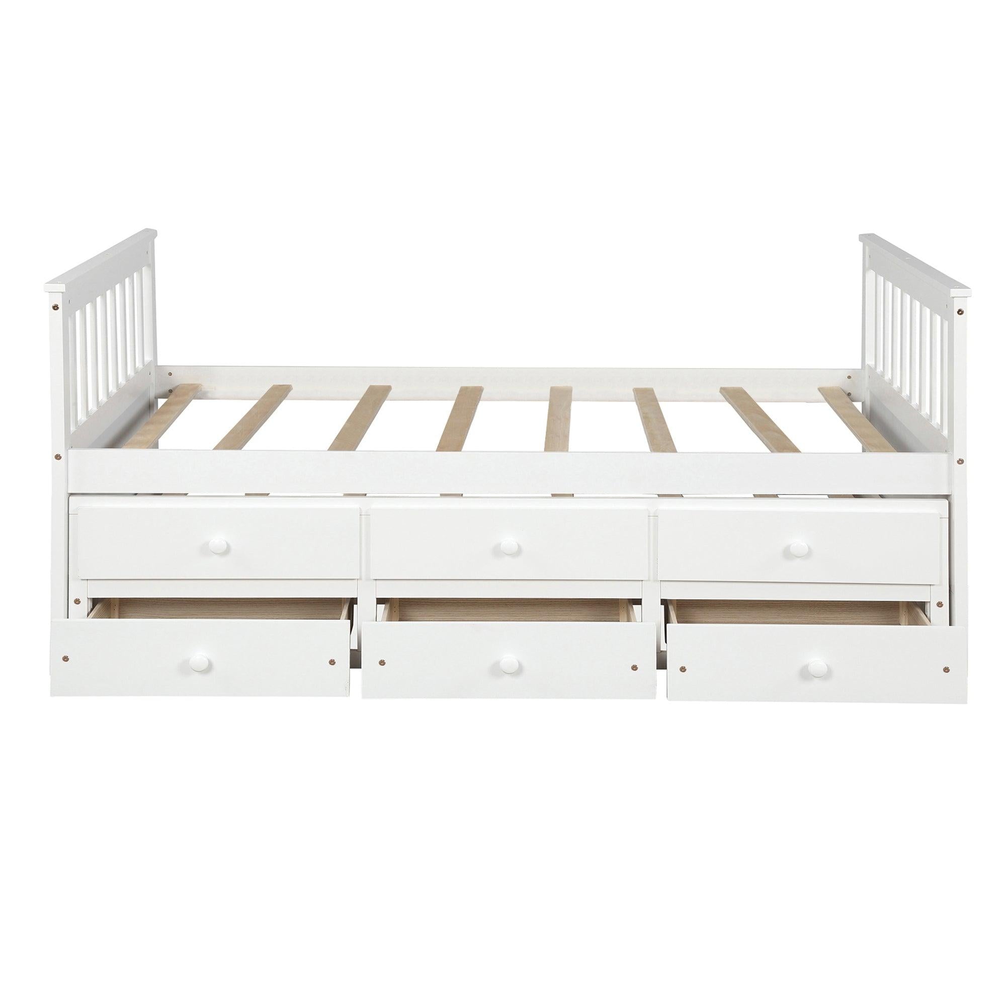 Captain's Bed Twin Daybed with Trundle Bed andStorage Drawers, White