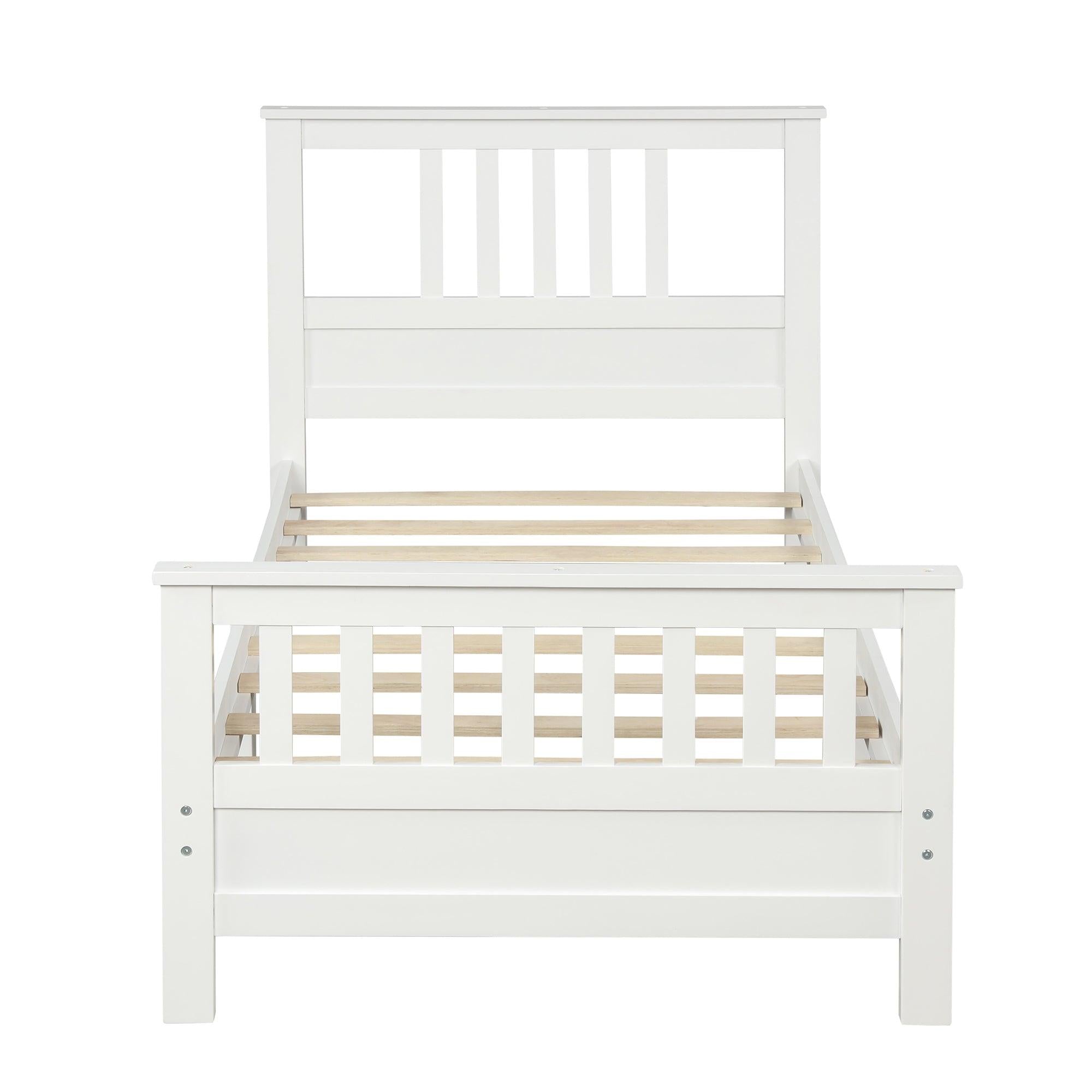 Wood Platform Bed with Headboard and Footboard, Twin (White)