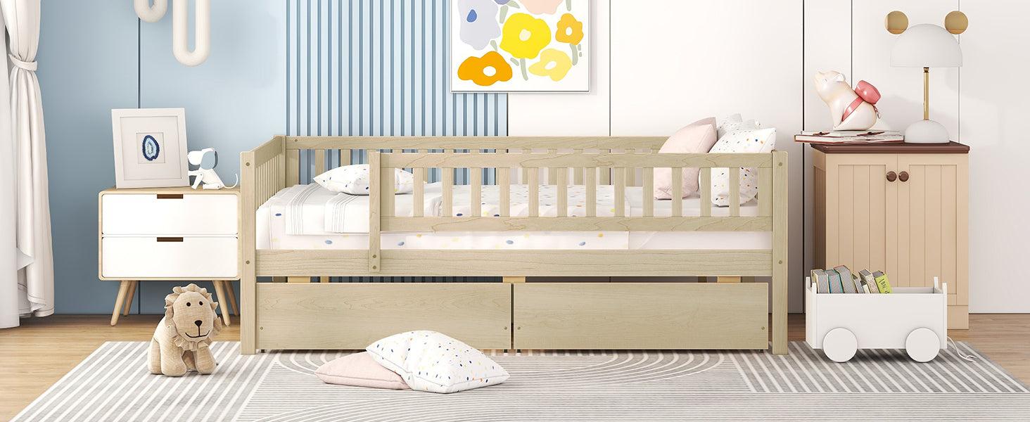 Full Size Daybed Wood Bed with Two Drawers, Natural