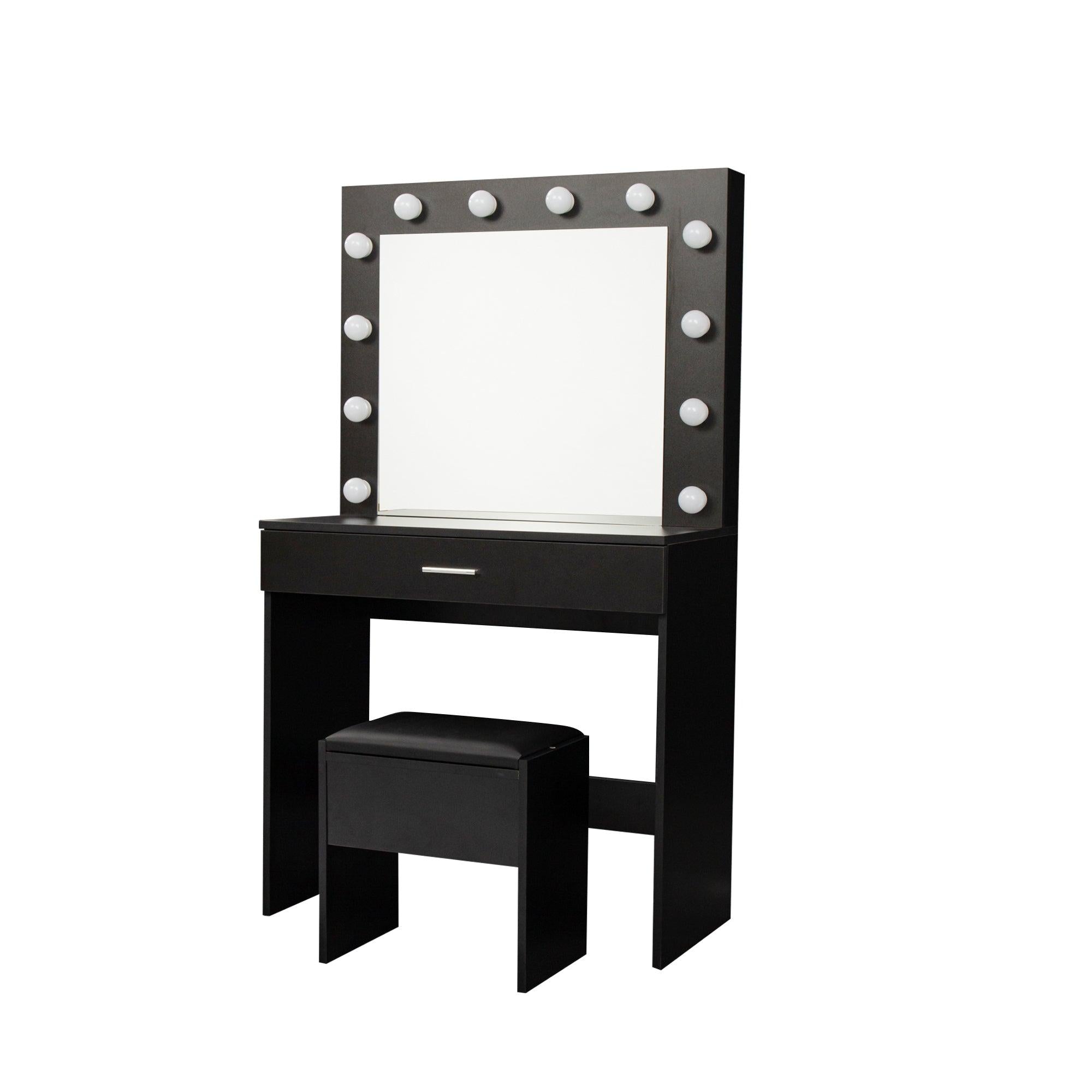 Modern Design Bedroom Makeup Dressing Table with Light and Stool,Black