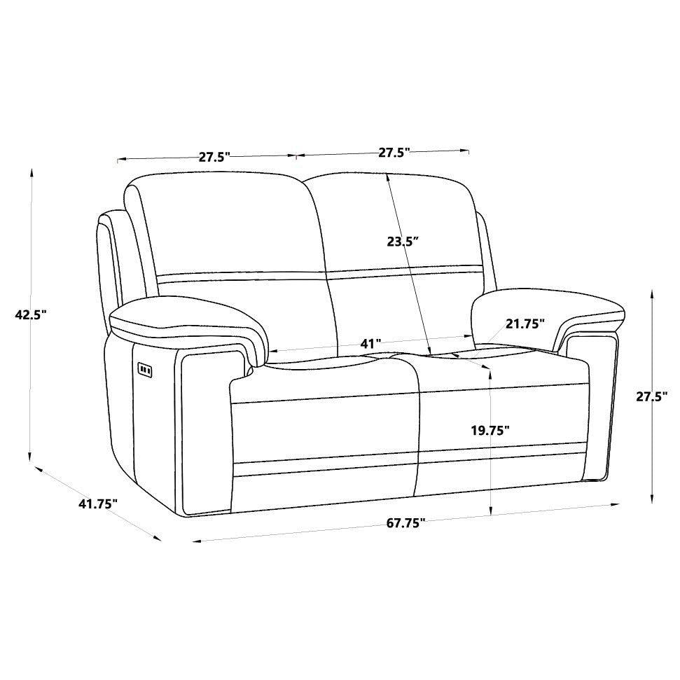 Timo Top Grain Leather Power Reclining Loveseat | Adjustable Headrest | Cross Stitching