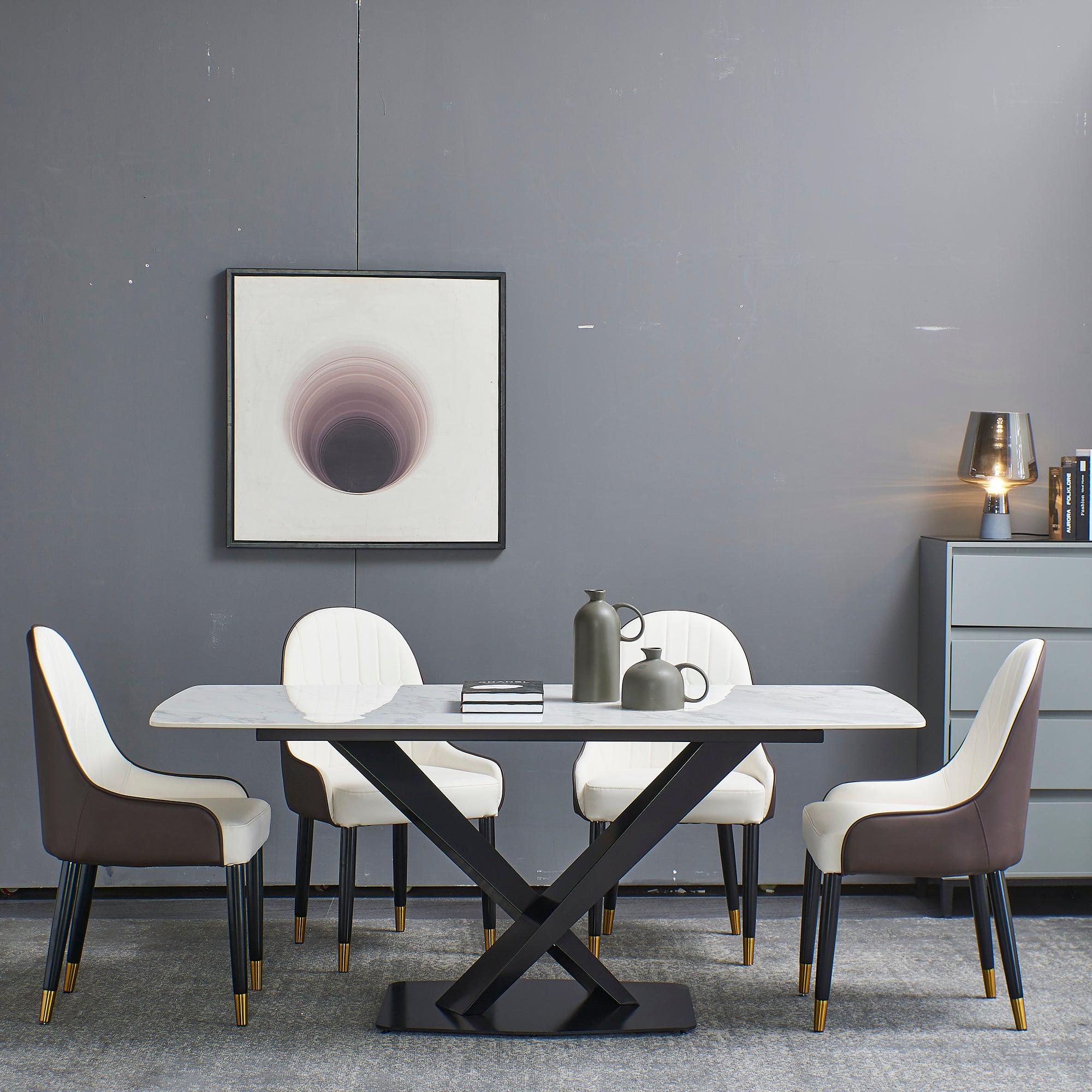 1600mm Artificial Stone Dining Table With Black Frame image