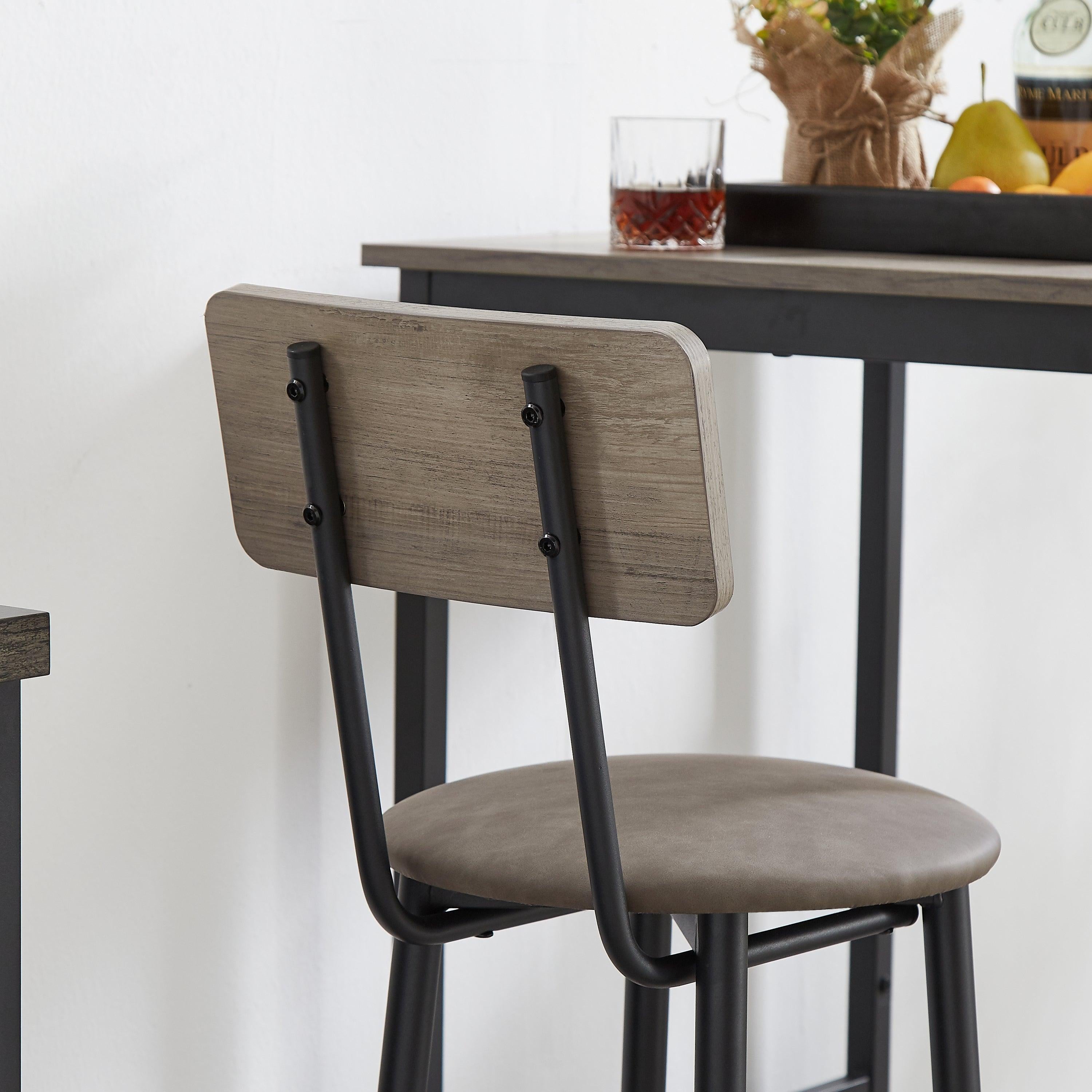 Bar Table Set with 2 Bar stools PU Soft seat with backrest (Grey,43.31’’L*15.75’’W*35.43’H)