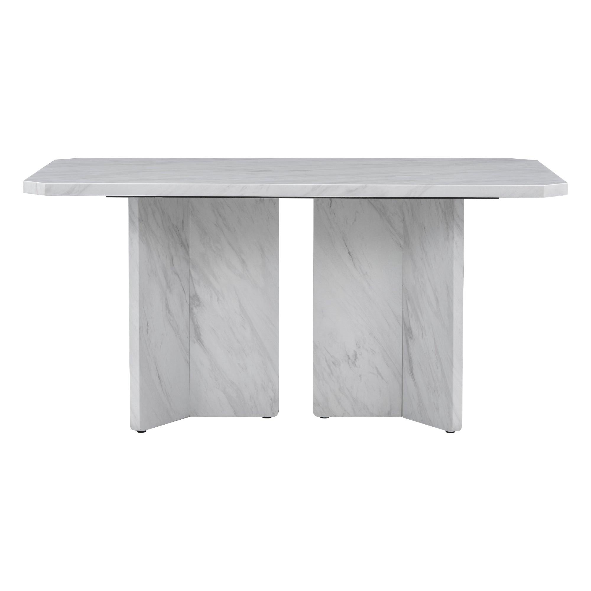 6-PieceModern Style Dining Set with Faux Marble Table and 4 Upholstered Dining Chairs & 1 Bench (White)