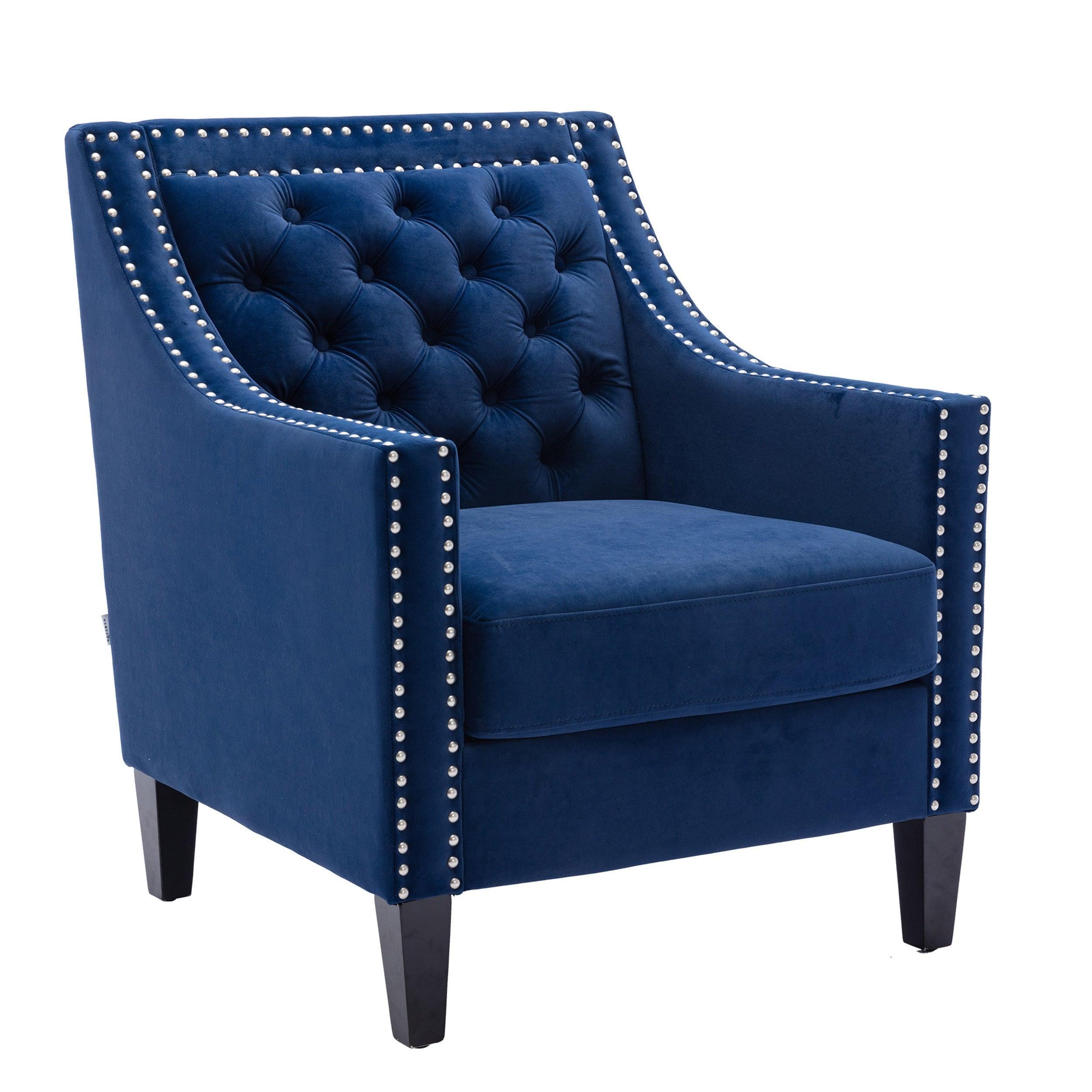 Accent armchair living room chair  with nailheads and solid wood legs