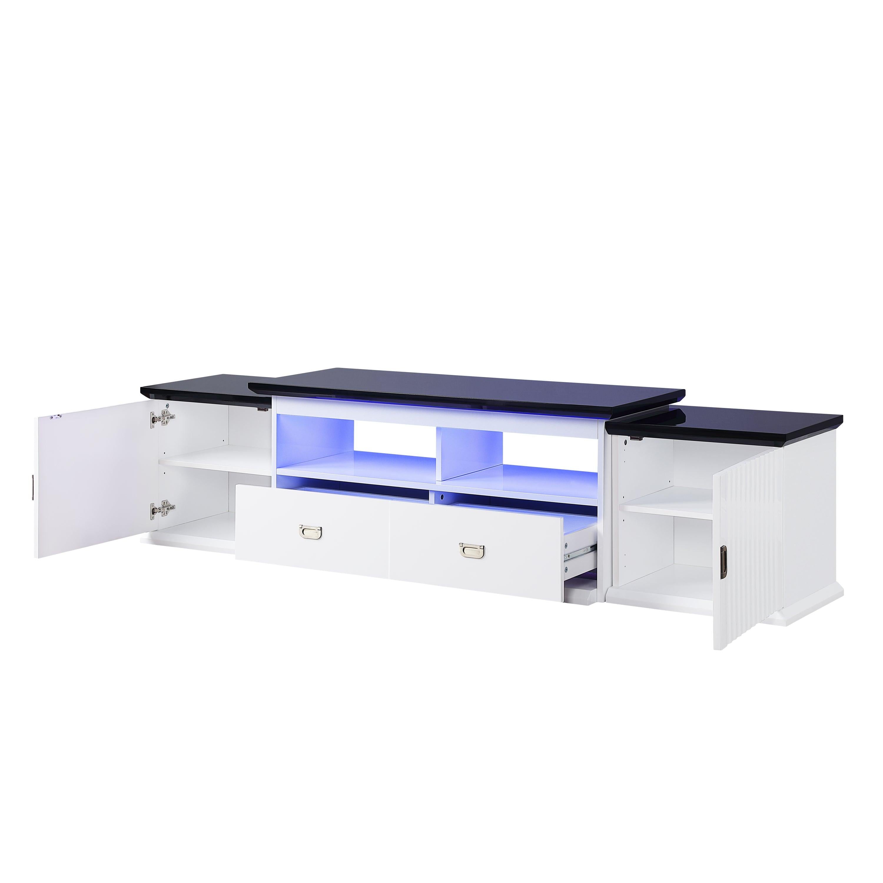 ACME Barend TV Stand w/LED, White & Black High Gloss Finish LV00999