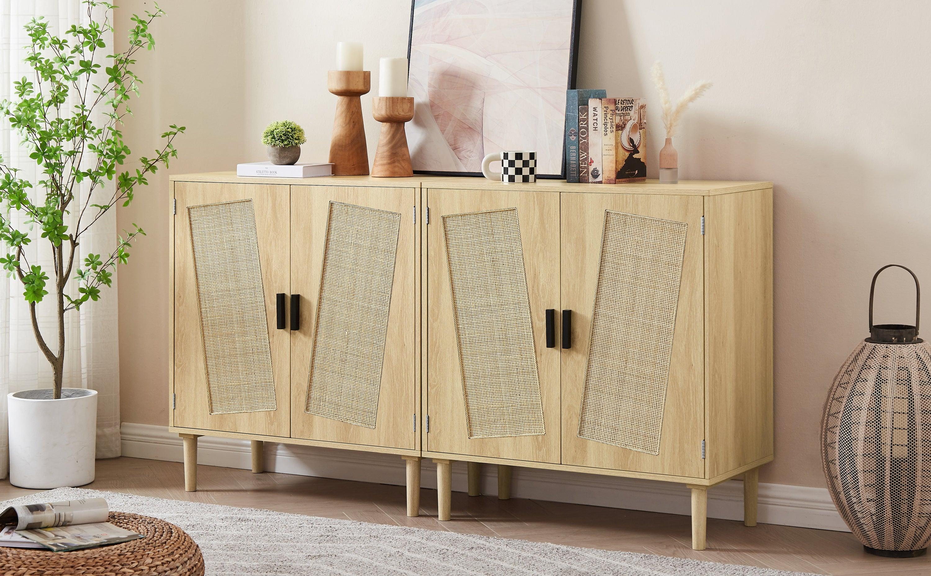 KitchenStorage cabinets with rattan decorative doors, buffets, wine cabinets, dining rooms, hallways, cabinet console tables, （Natural，31.5''LX 15.8''WX 34.6"H）.