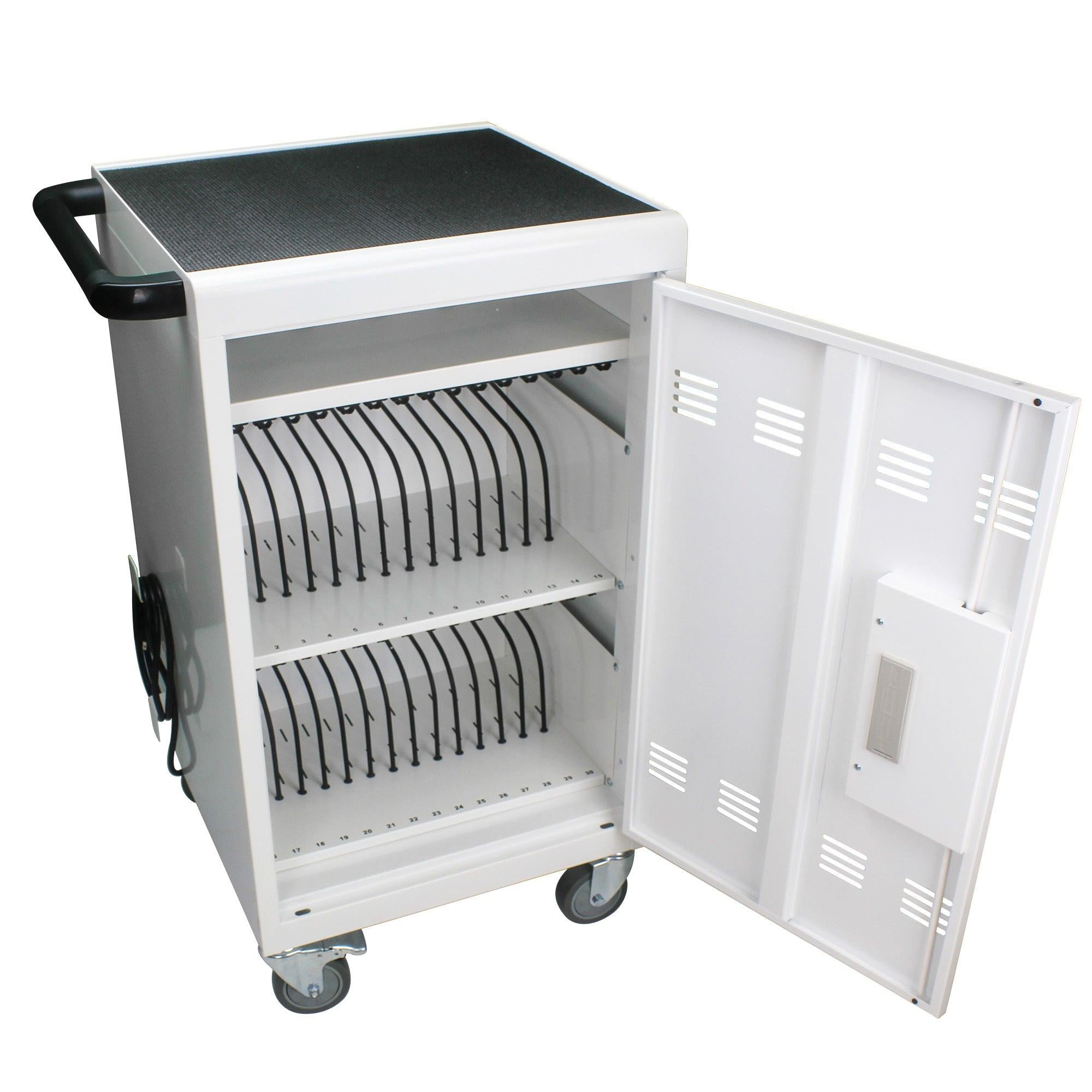 Mobile Charging Cart and Cabinet for Tablets Laptops 30-Device With Combination Lock(White)