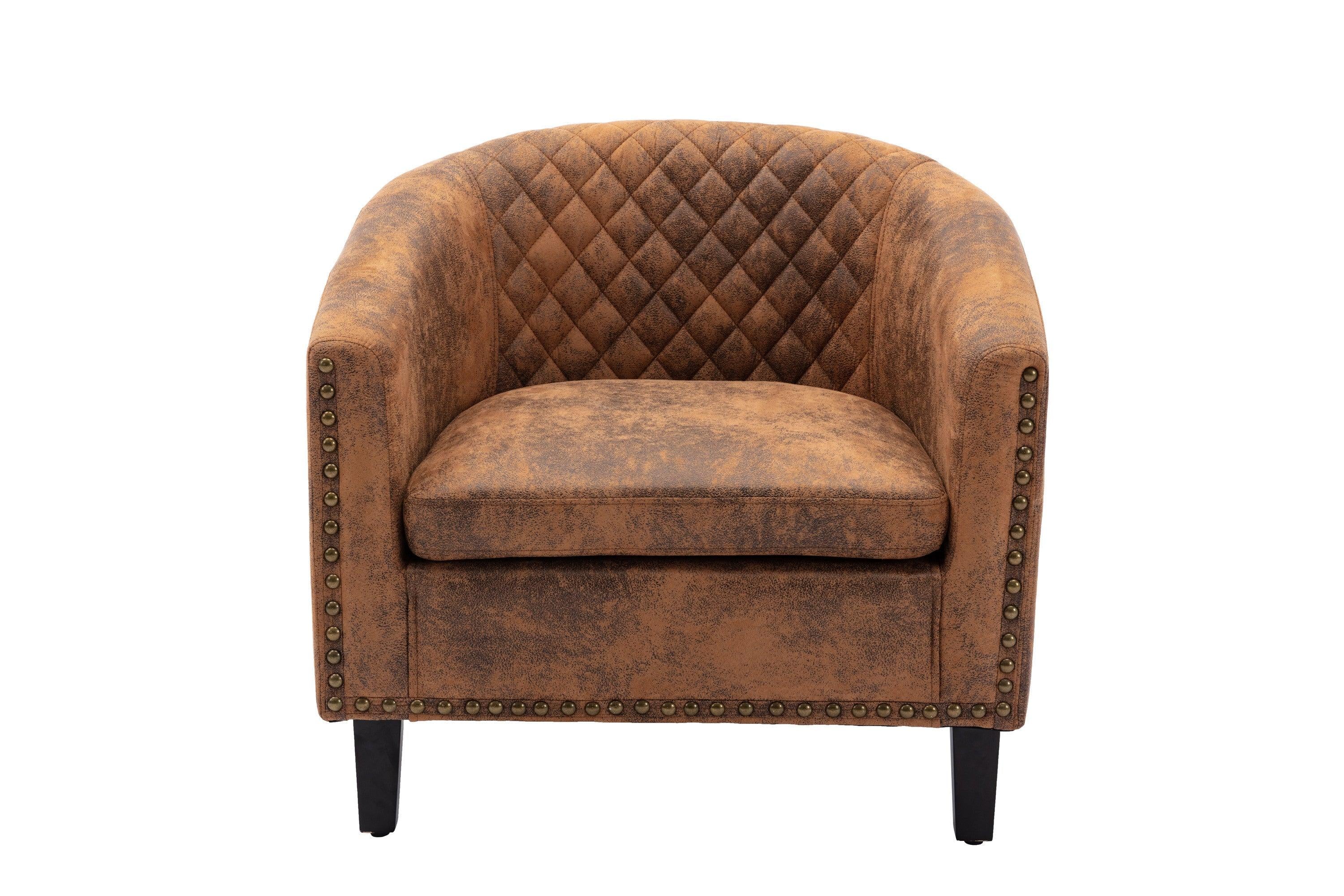 accent Barrel chair living room chair with nailheads and solid wood legs  Light  Coffee microfiber fabric