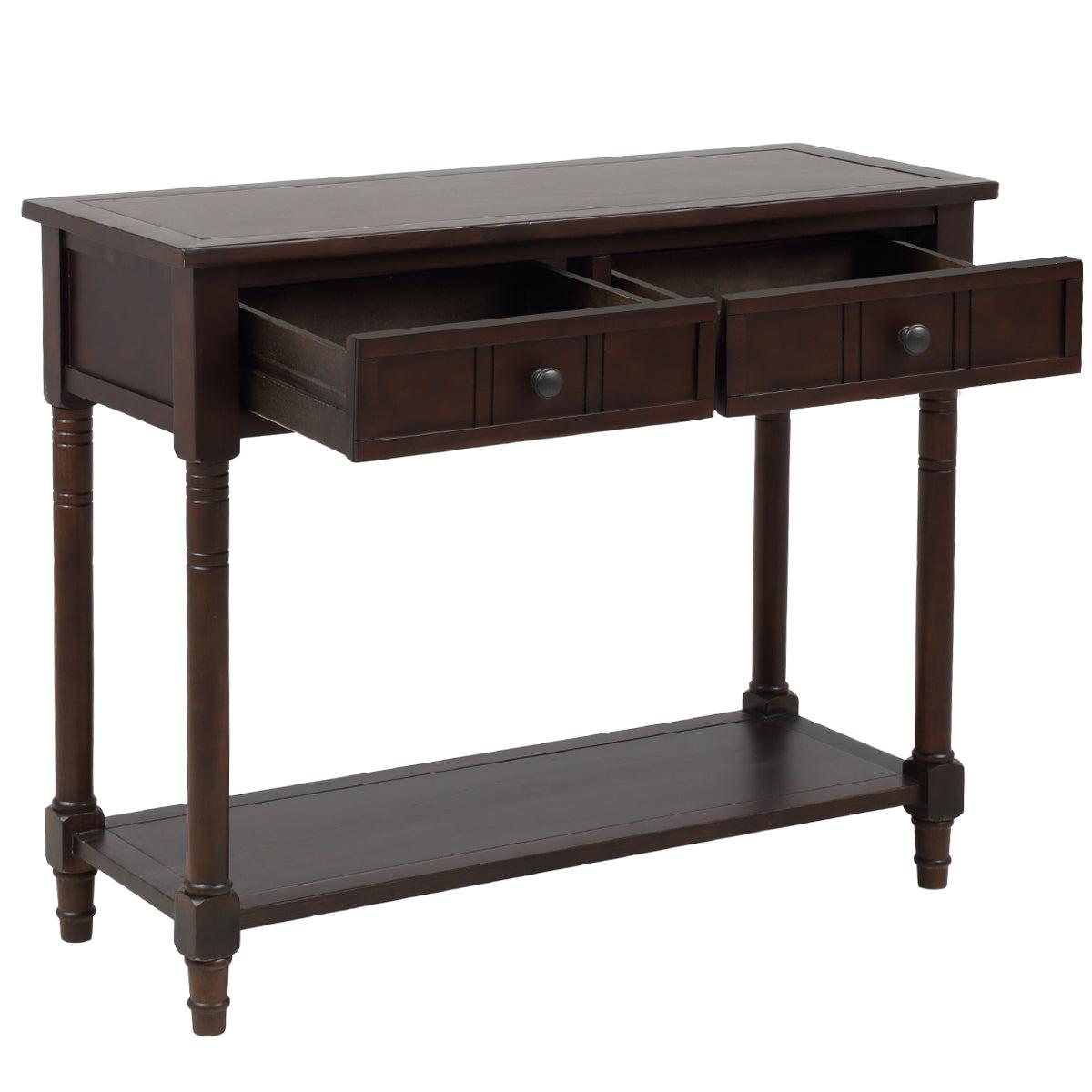 Daisy Series Console Table Traditional Design with Two Drawers and Bottom Shelf (Espresso)