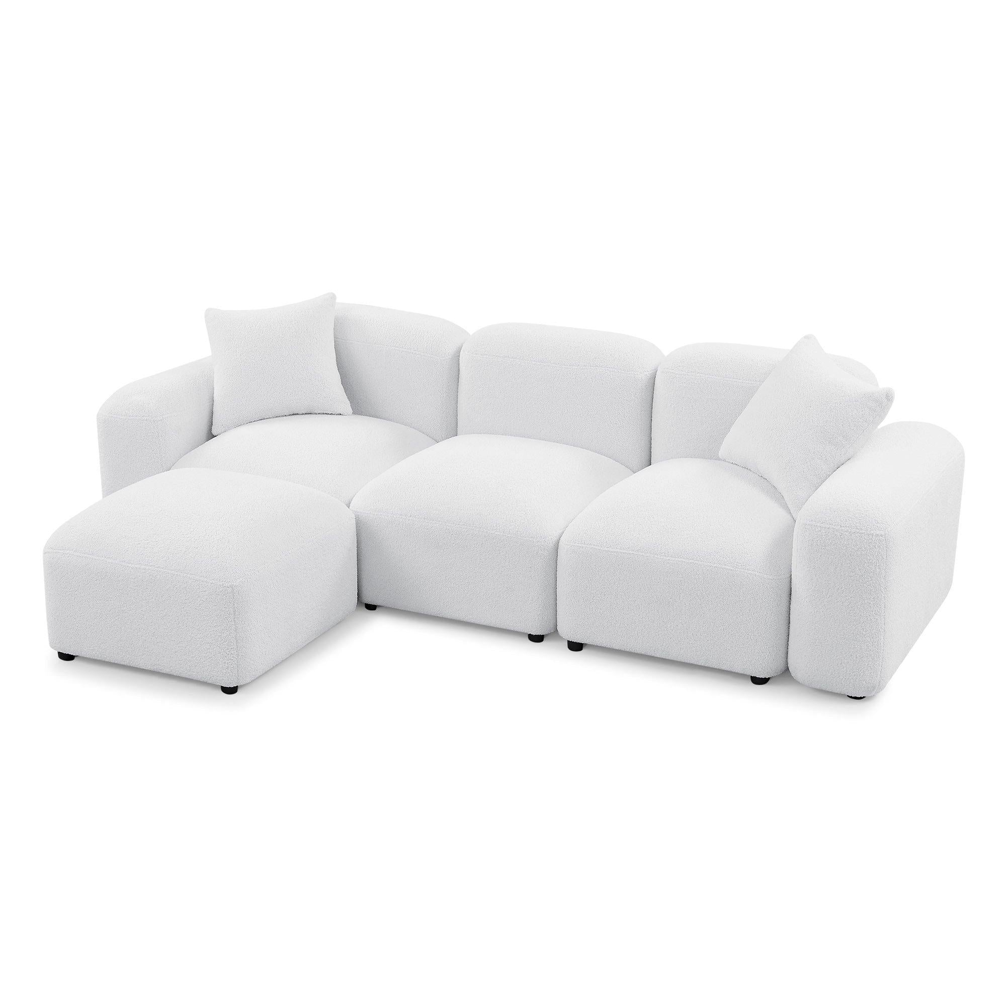 L-Shape Modular Sectional Sofa, DIY Combination,Teddy Fabric,White