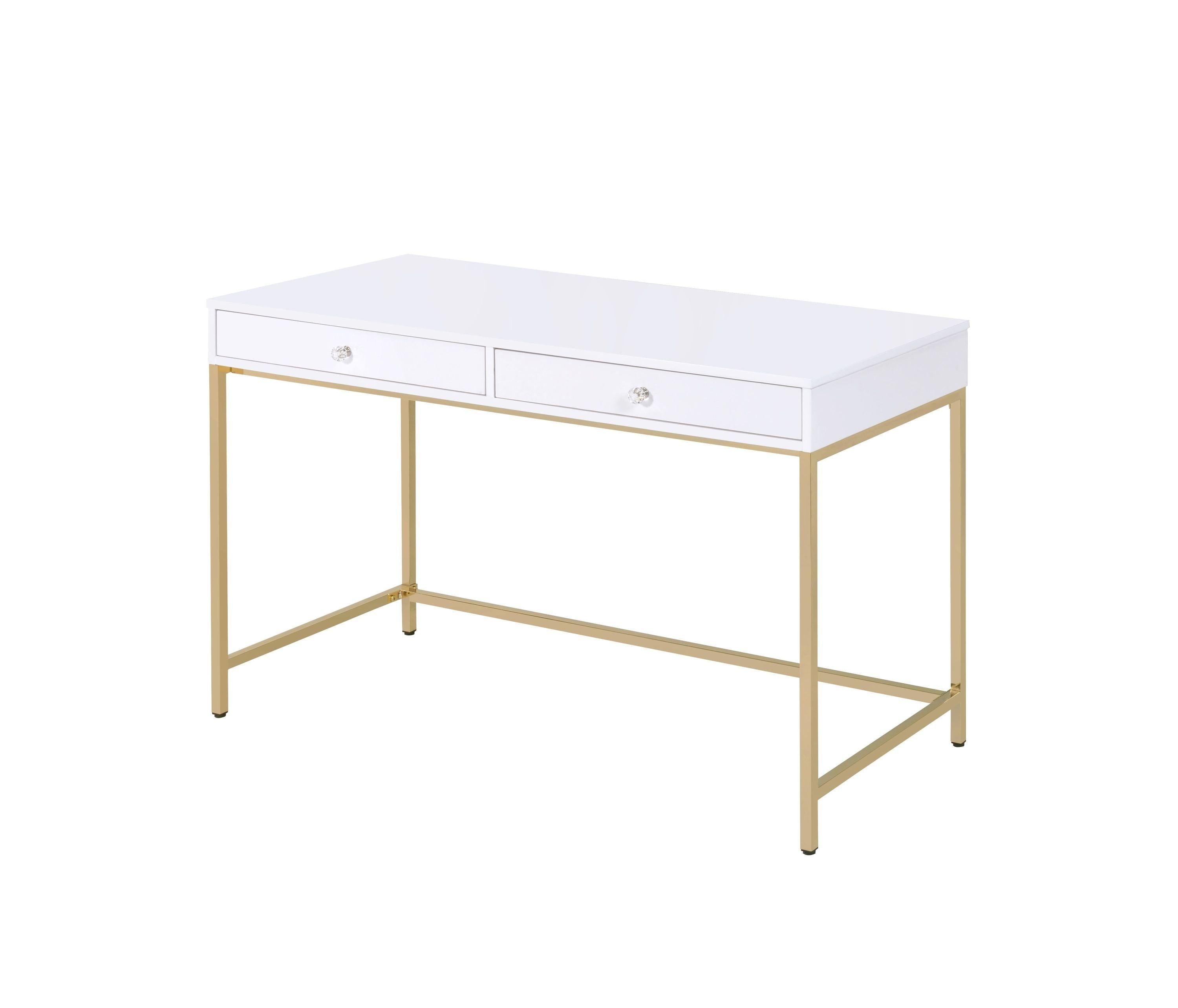 ACME Ottey Desk in White High Gloss & Gold 92540